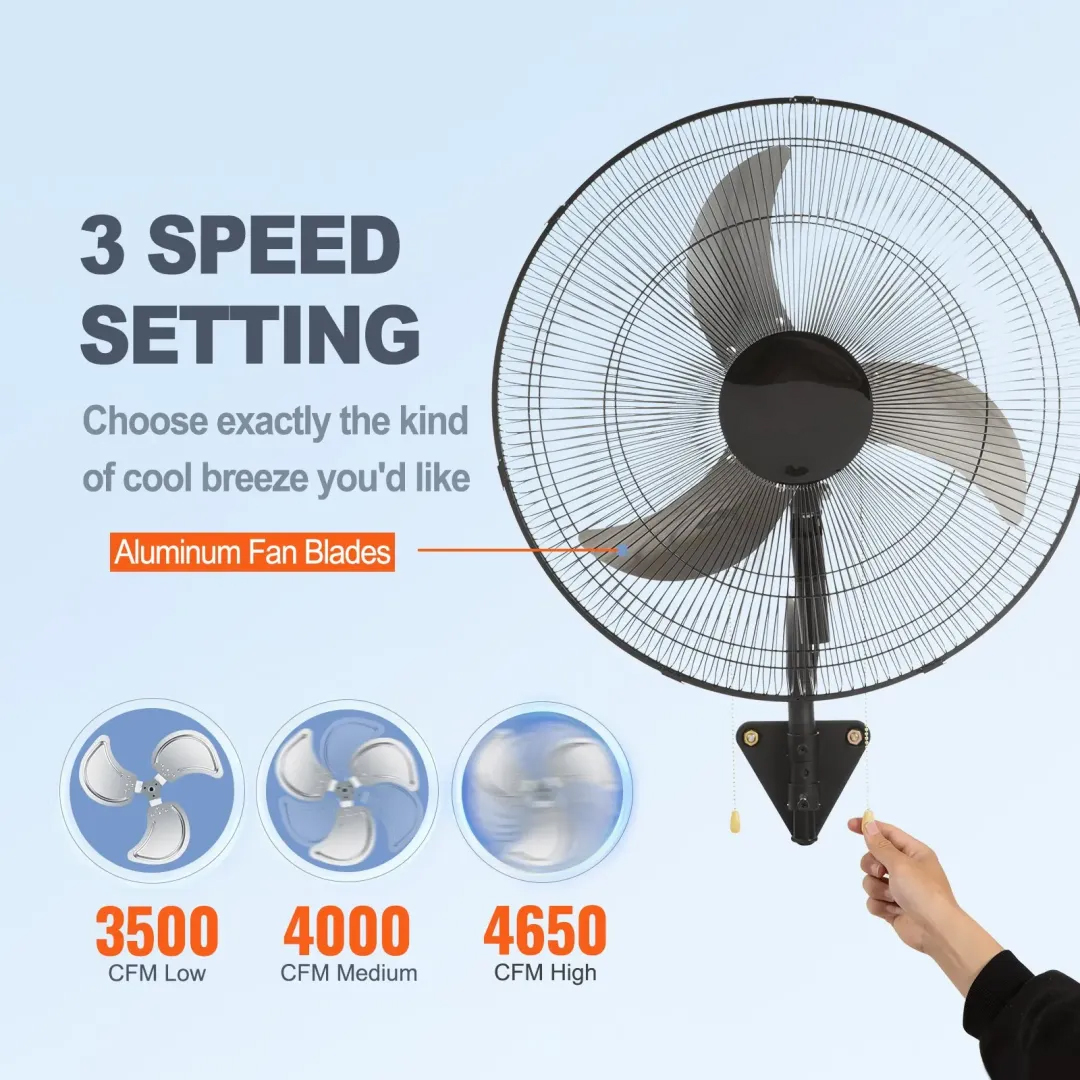 Ventilador de pared oscilante, 3 velocidades, potente flujo de aire (máximo 4650 CFM), ventilador de pared de grado industrial; adecuado para almacenes y hogares: 2 ventiladores de 18 pulgadas (negros).