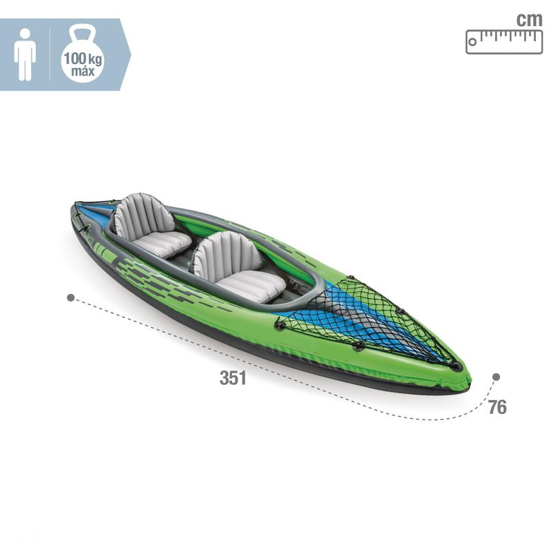 Kayak hinchable K2 con dos remos - 351 x 76 x 38 cm