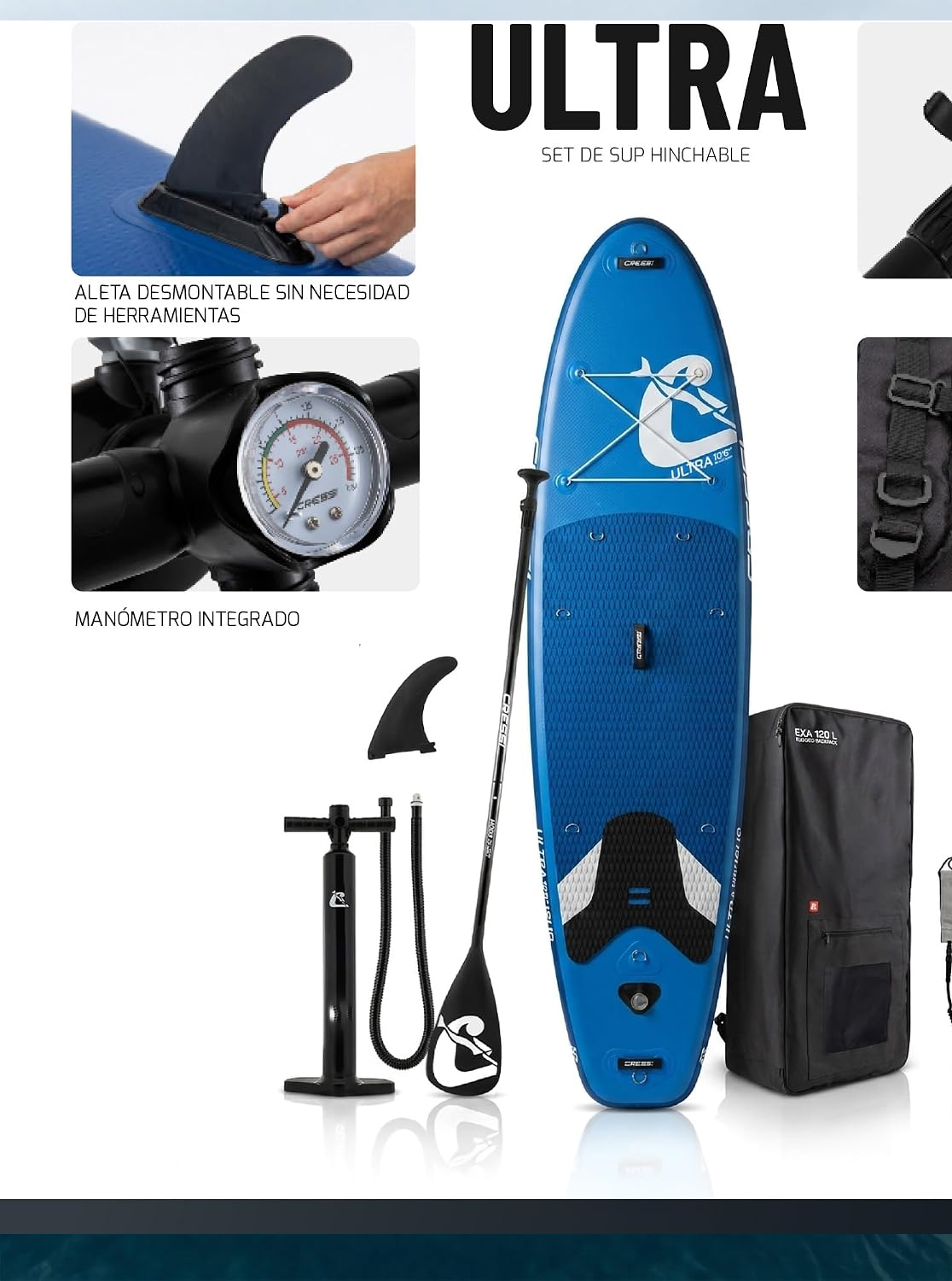 Tabla de paddle surf hinchable (SUP) con capacidad de carga de hasta 150 kg, que mide 330 x 76 x 15 cm, incluye soporte para cámara de acción y todos los accesorios, en color verde menta.