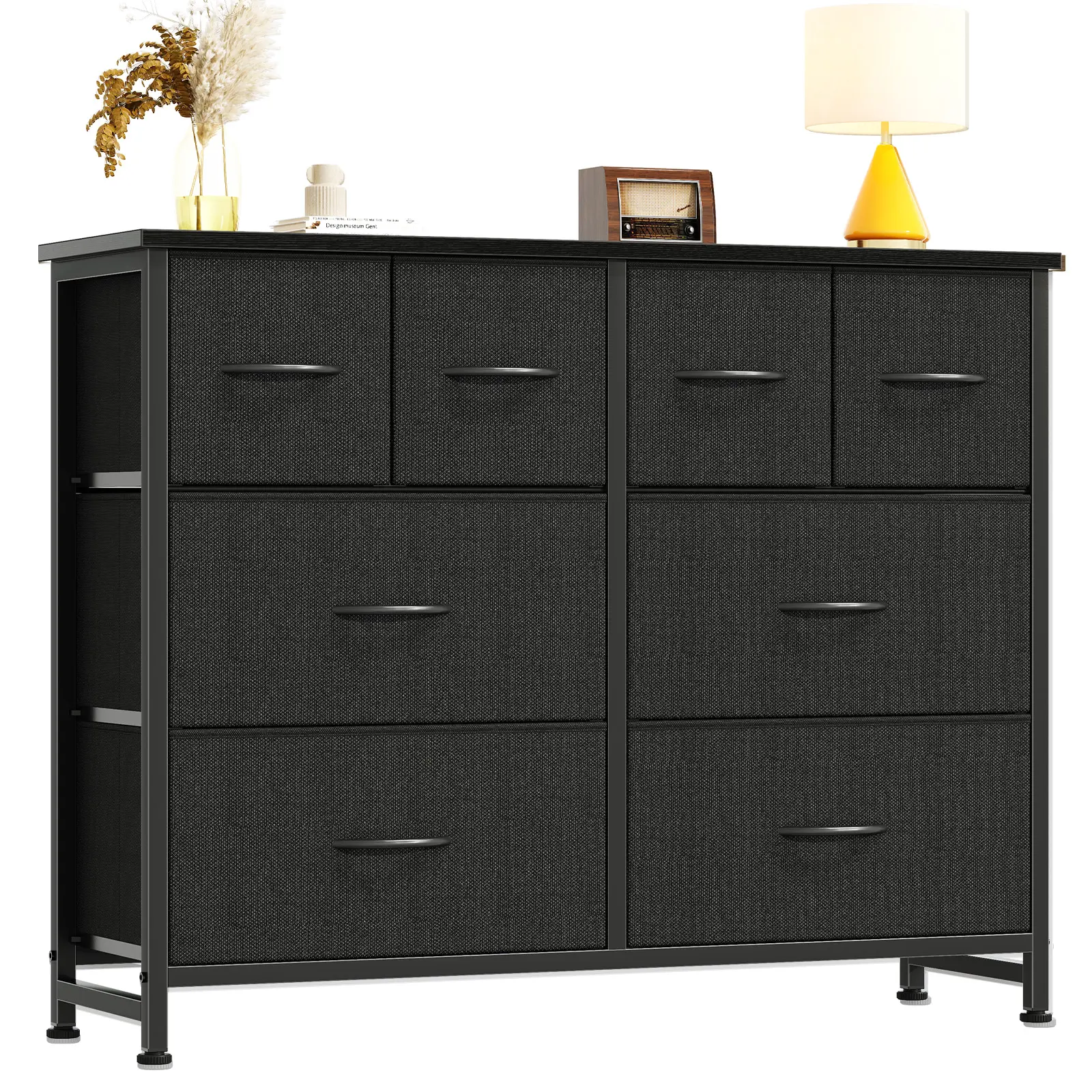 Mueble para TV y cómoda con 8 cajones de tela para sala de estar.