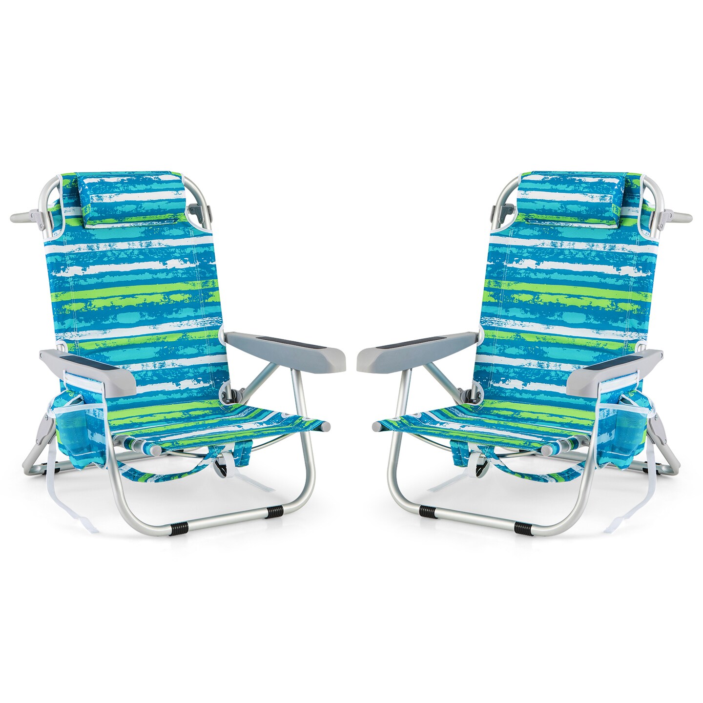 Lot de 2 – Chaises de plage inclinables | Légères, portables et confortables | Parasol offert (Offre spéciale été)