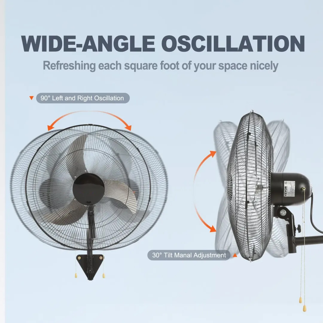 Ventilador de pared oscilante, 3 velocidades, potente flujo de aire (máximo 4650 CFM), ventilador de pared de grado industrial; adecuado para almacenes y hogares: 2 ventiladores de 18 pulgadas (negros).