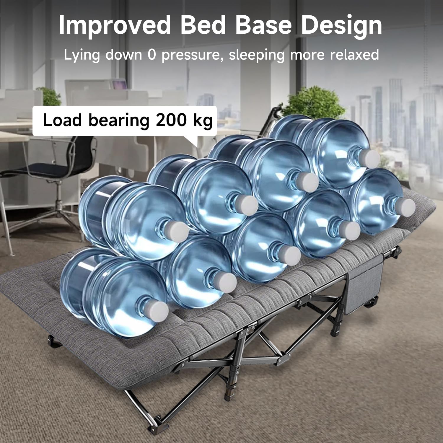 Catre de camping plegable con almohada de algodón integrada; estructura de acero resistente que soporta hasta 600 libras (272 kg); tumbona portátil y plegable ideal para acampar y pescar.