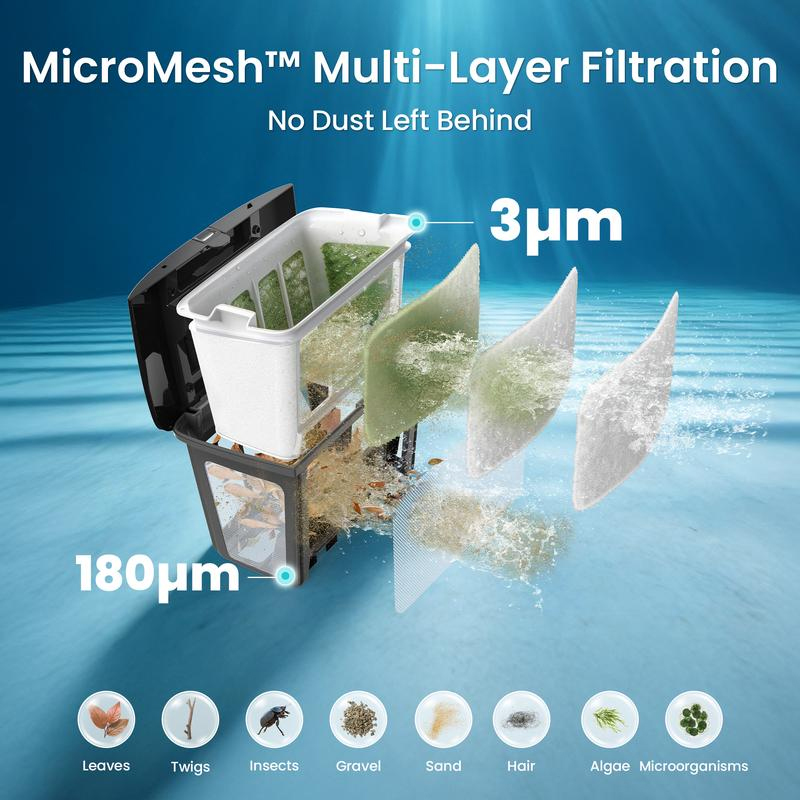 Robot limpiador de piscinas inalámbrico con inteligencia artificial, base de carga inalámbrica, función de estacionamiento inteligente en la línea de flotación y diseño ligero.