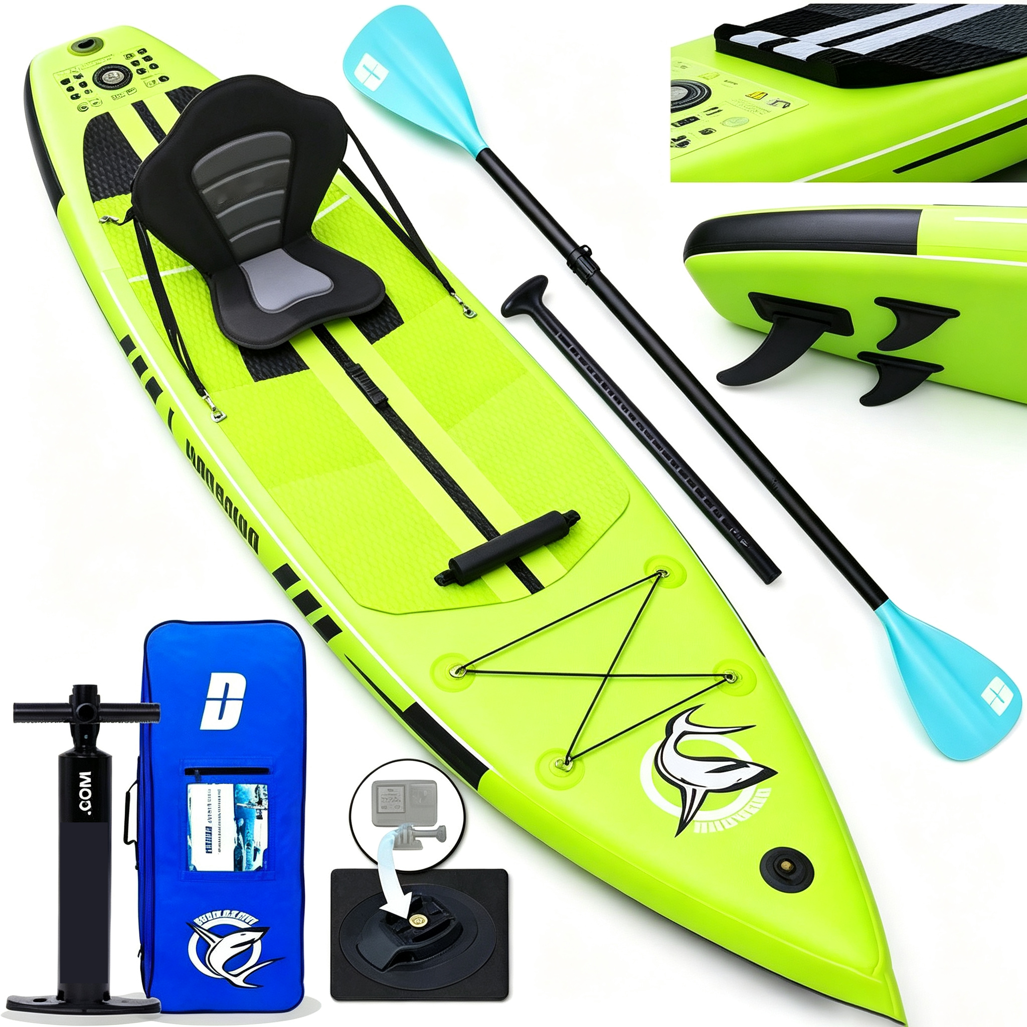 Tabla de paddle surf hinchable (SUP) con capacidad de carga de hasta 150 kg, que mide 330 x 76 x 15 cm, incluye soporte para cámara de acción y todos los accesorios, en color verde menta.