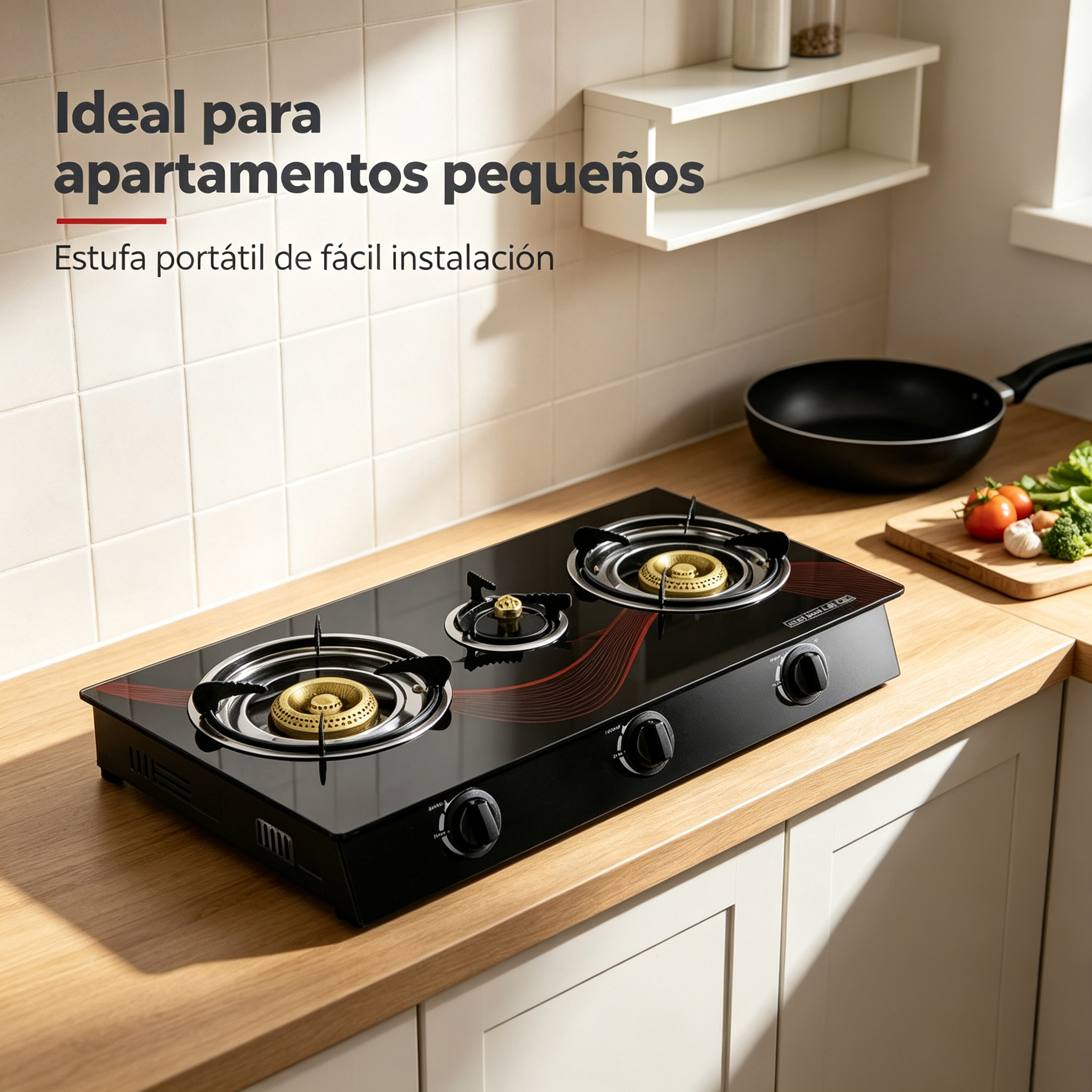 Cocina de Gas con 3 Quemadores de Hierro Fundido y Aluminio Estufa Potente Segura y Multifuncional para Cocina Doméstica