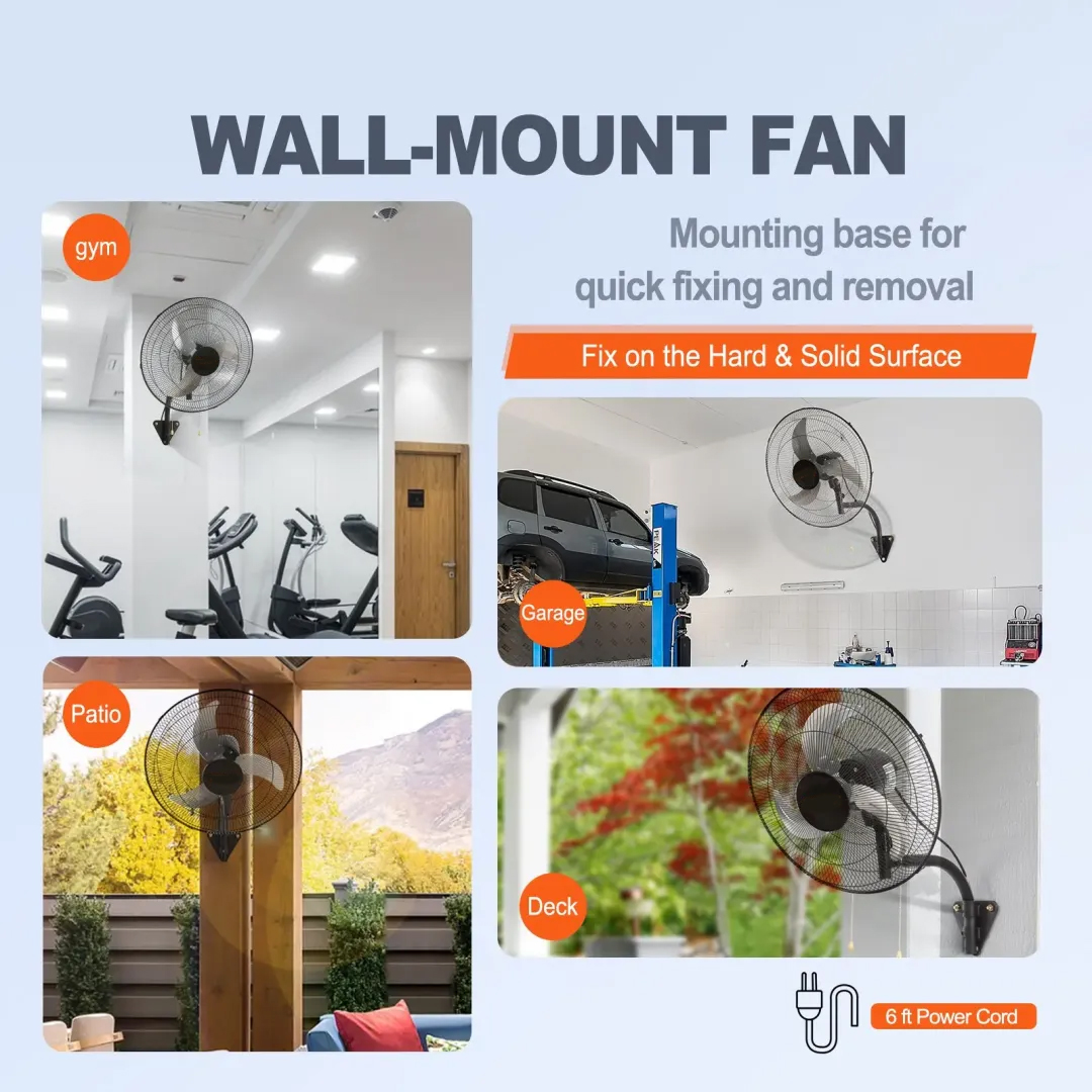Ventilador de pared oscilante, 3 velocidades, potente flujo de aire (máximo 4650 CFM), ventilador de pared de grado industrial; adecuado para almacenes y hogares: 2 ventiladores de 18 pulgadas (negros).