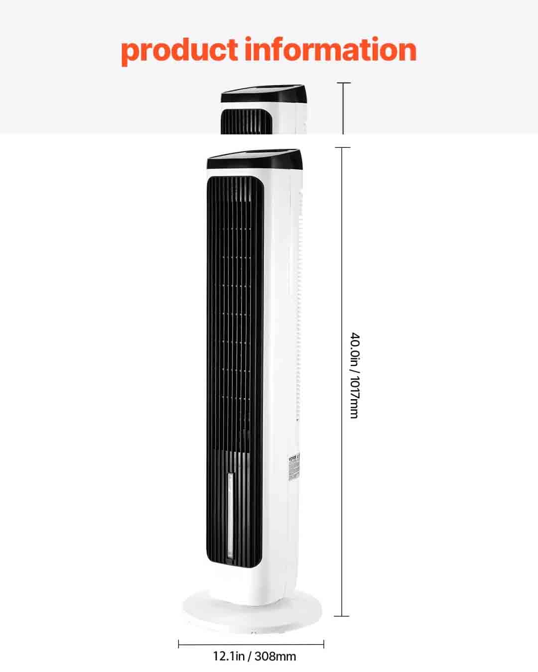 Ventilateur colonne, 7 mètres par seconde, ventilateur sur pied silencieux, oscillation à 70°, 9 vitesses de vent, 4 modes, minuterie 24 heures, ventilateur sur pied portable sans pales, avec télécommande, convient aux chambres, bureaux, maisons et autres