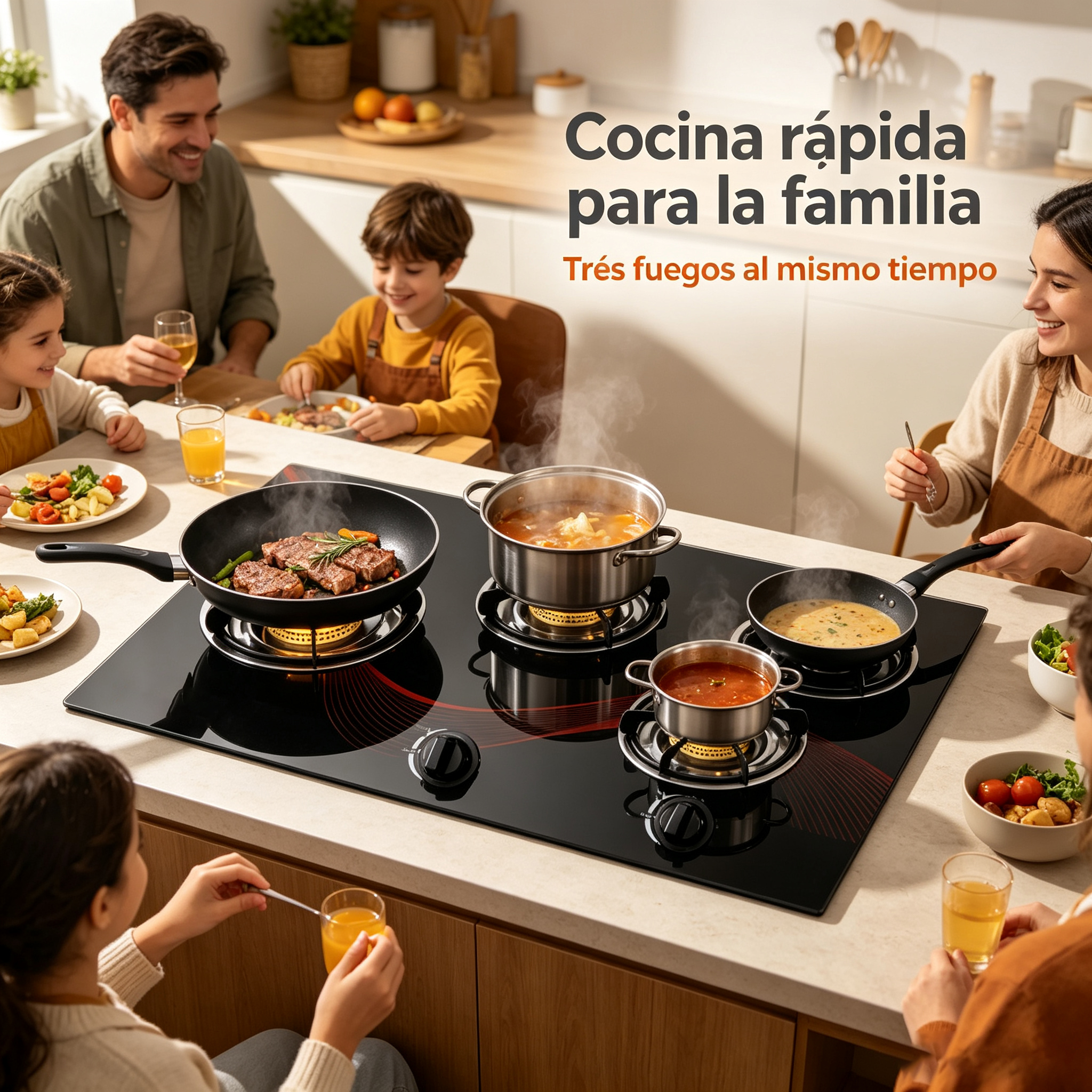 Cocina de Gas con 3 Quemadores de Hierro Fundido y Aluminio Estufa Potente Segura y Multifuncional para Cocina Doméstica