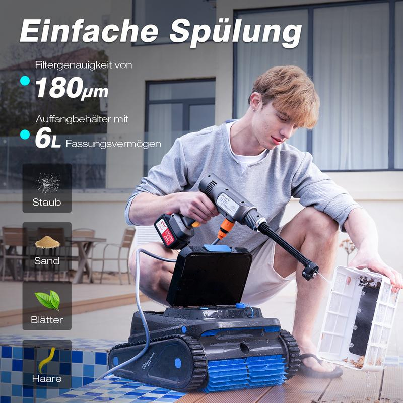 El robot limpiador de piscinas U8 puede limpiar piscinas y paredes de piscinas, tiene una autonomía de batería de hasta 120 minutos, cuenta con navegación inteligente y estacionamiento automático, y es adecuado para piscinas de hasta 200 metros cuadrados 
