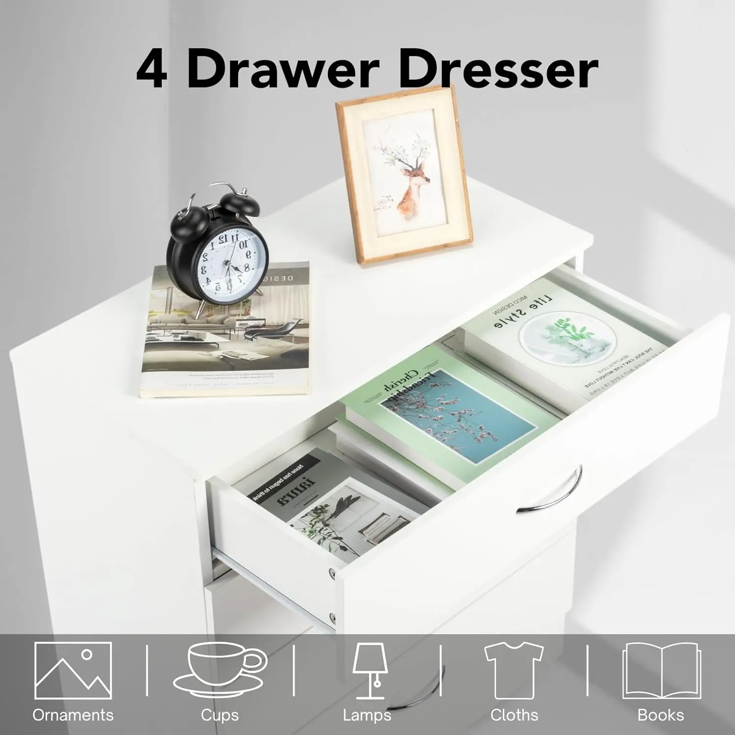 Karl Home White 4 Drawer Dresser for Bedroom and Nursery