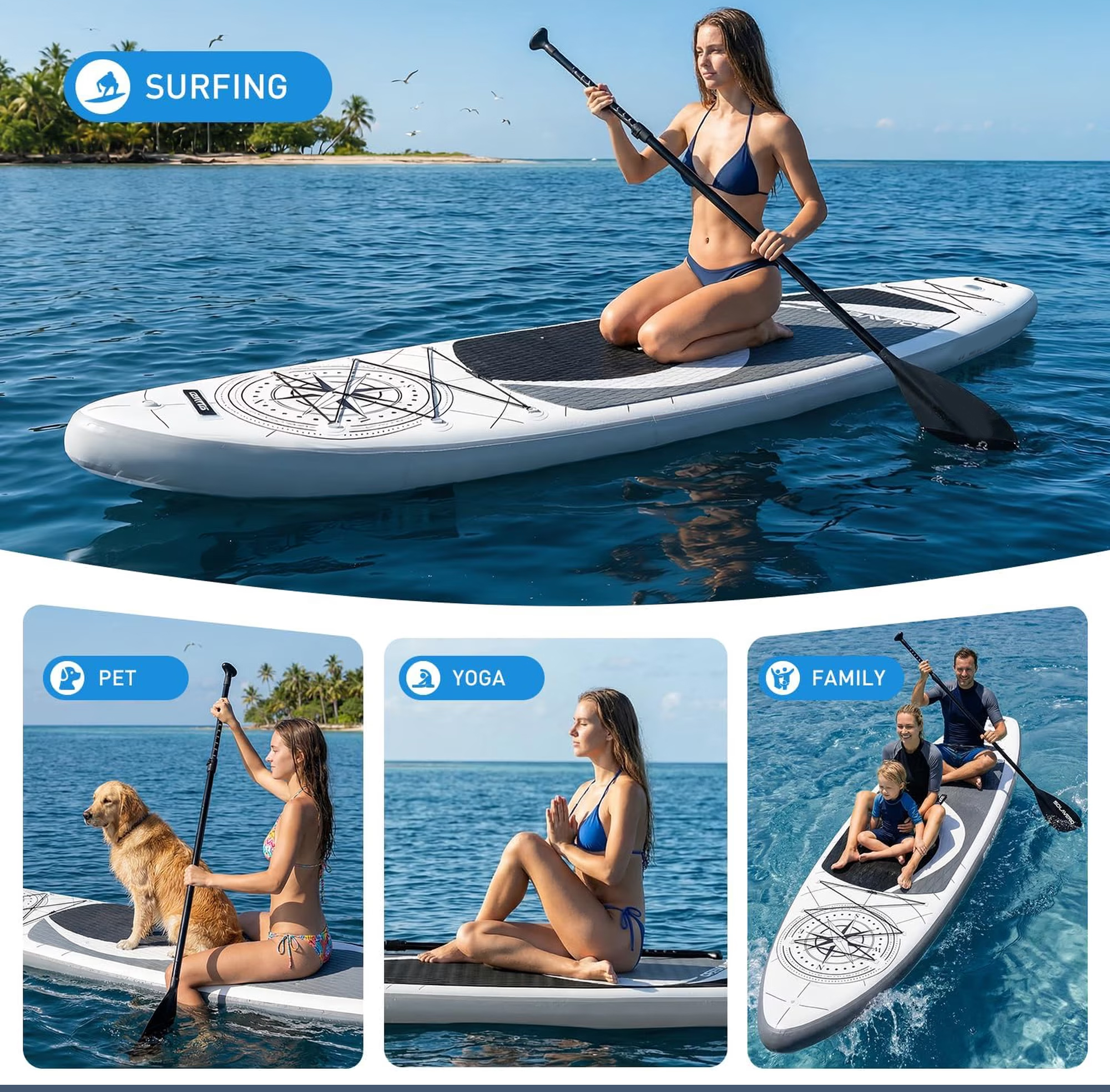 Tabla de paddle surf con todo el equipo incluido, tabla inflable para principiantes y familias, 323 x 83 x 15 cm, tabla SUP estable, capacidad de carga hasta 200 kg, cubierta de EVA antideslizante para adultos