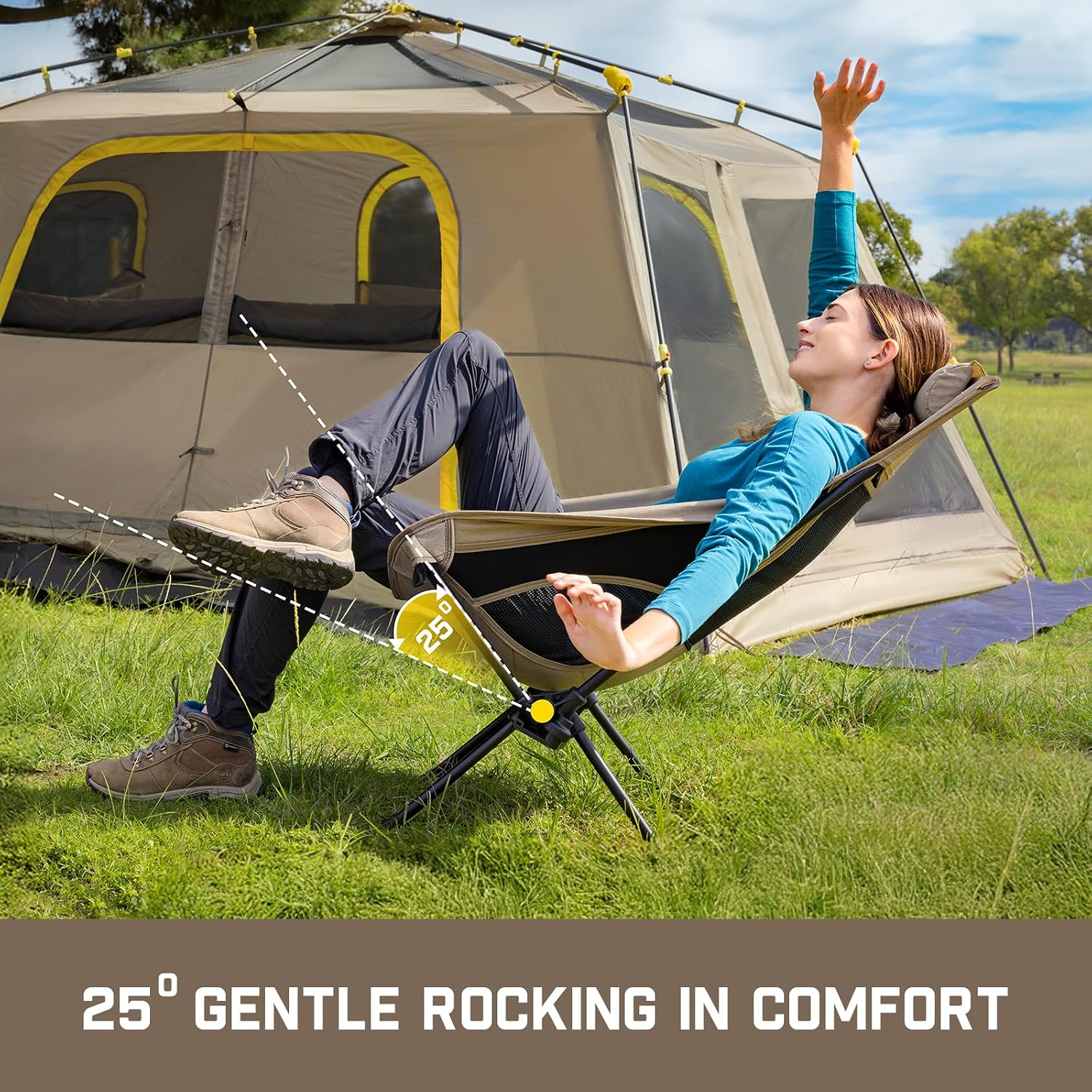 Silla de camping plegable unisex: silla mecedora portátil, ligera y cómoda; cuenta con un diseño enrollable que ahorra espacio y una capacidad de carga de 250 libras; apta para acampar y para usar en el patio.