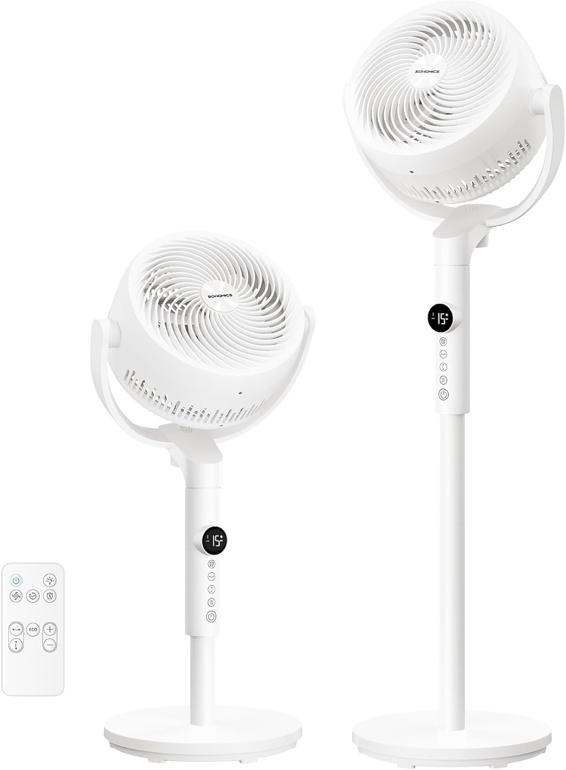 Ventilateur sur pied pour chambre à coucher, fonctionnement silencieux à 20 décibels, avec télécommande, circulateur d'air, oscillation 120°+135°, 15 réglages de vitesse de vent, minuterie de 15 heures, 3 modes, hauteur réglable.