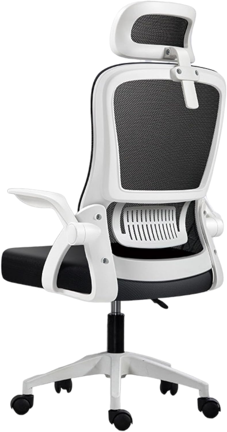 Silla de Oficina, para Gaming, Escritorio Ergonómica con Reposacabezas, Ajustable y con Soporte Lumbar | Respaldo de Malla Transpirable | Reposabrazos Abatibles de 90° | Giratoria 360° (Blanco)