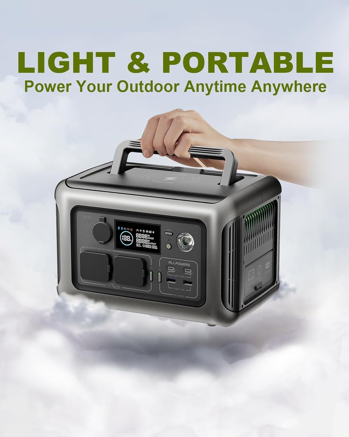 Station d'alimentation portable R600, 600 watts, batterie LiFePO4 de 299 Wh, alimentation de voyage, convient aux jardins, aux voyages, au camping et aux camping-cars, alimentation de secours.