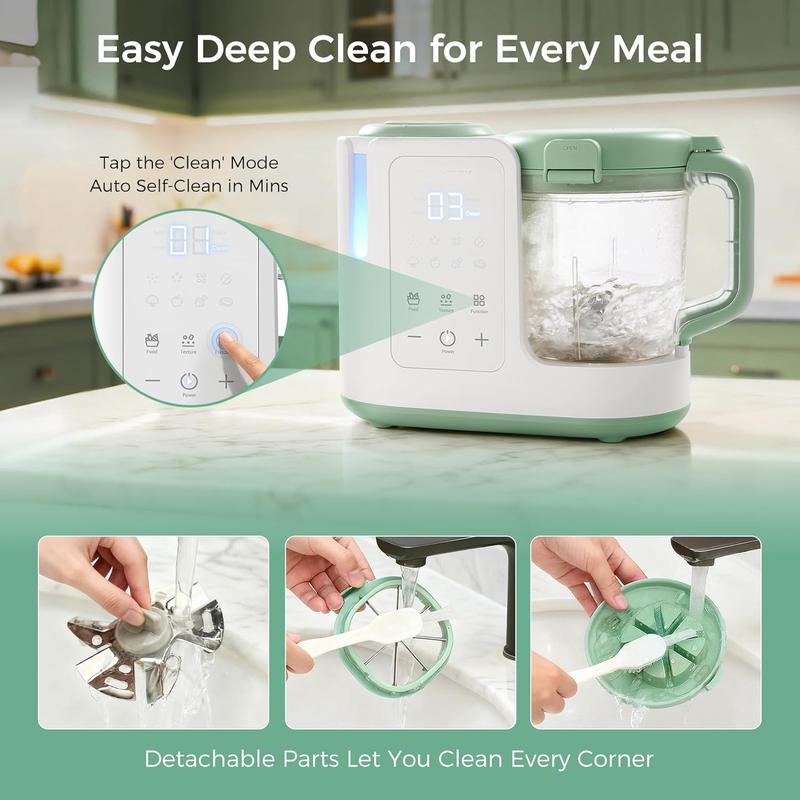 Este procesador de alimentos para bebés combina cocción y mezcla automáticas con un vaso de gran capacidad de 444 ml (15 onzas) y 6 cuchillas. Incluye limpieza automática y 3 ajustes de textura automáticos.