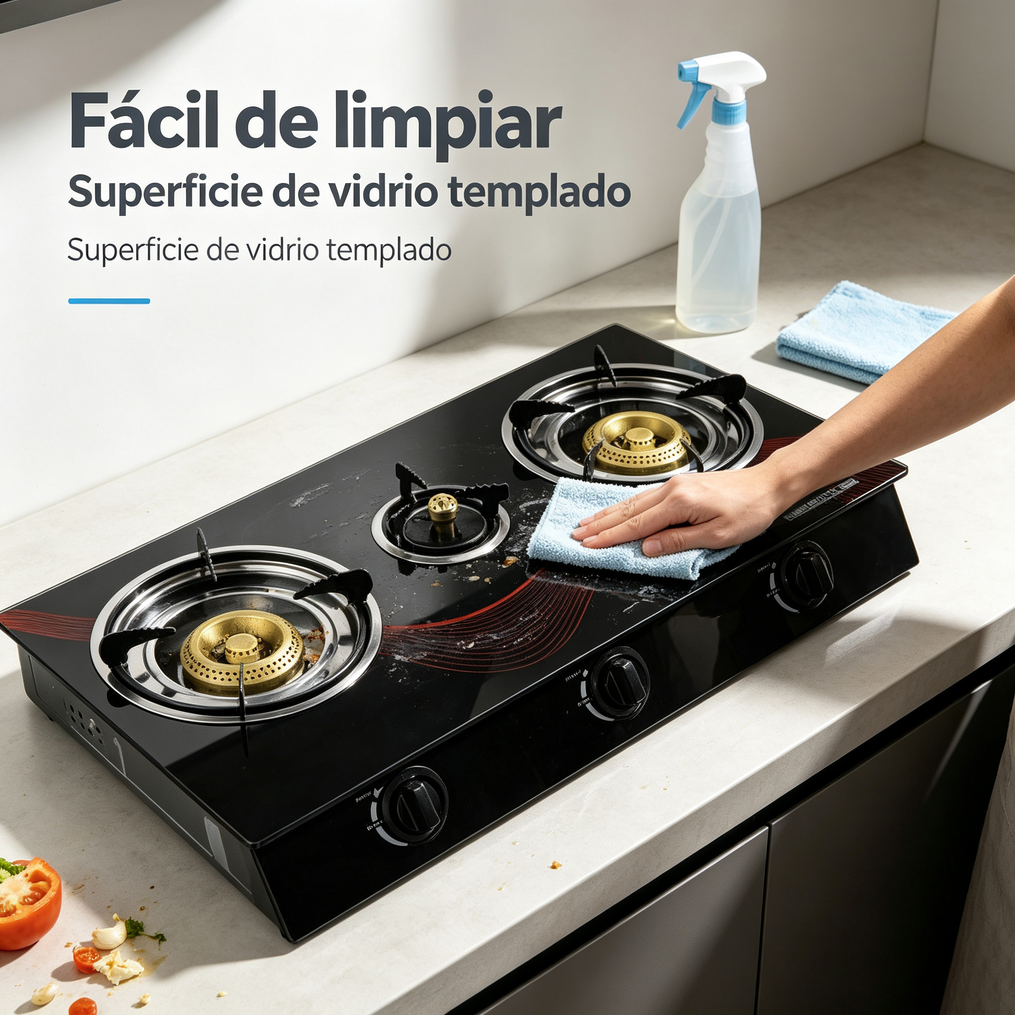 Cocina de Gas con 3 Quemadores de Hierro Fundido y Aluminio Estufa Potente Segura y Multifuncional para Cocina Doméstica