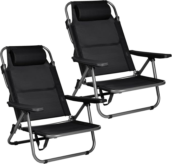 Lot de 2 – Chaises de plage inclinables | Légères, portables et confortables | Parasol offert (Offre spéciale été)
