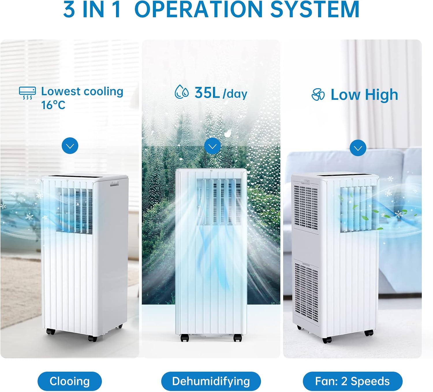[Offre spéciale été] Climatiseur portable (convient aux surfaces jusqu'à 350 pieds carrés) avec une capacité de refroidissement et de déshumidification de 8 000 BTU ; comprend une minuterie de 24 heures, une télécommande et un kit de montage sur fenêtre.