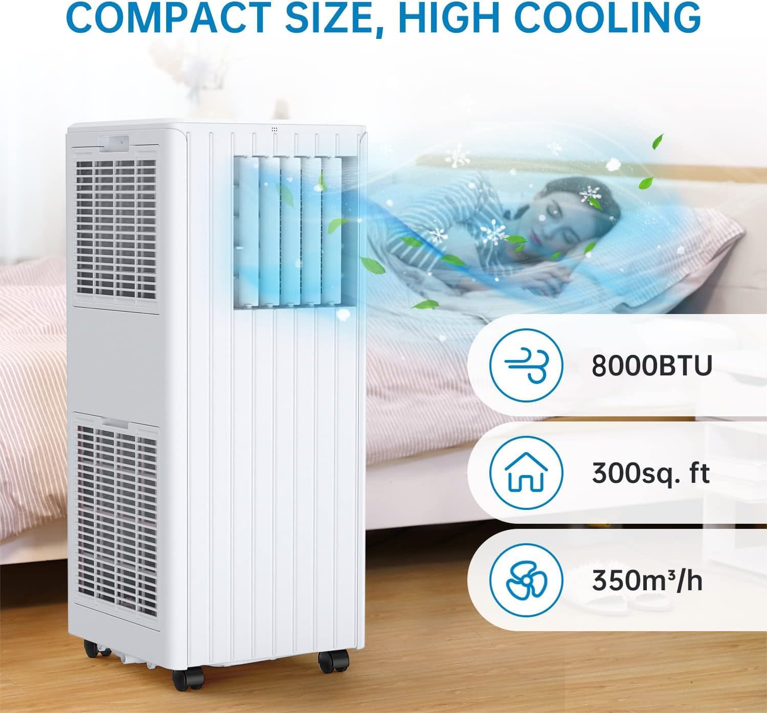 [Offre spéciale été] Climatiseur portable (convient aux surfaces jusqu'à 350 pieds carrés) avec une capacité de refroidissement et de déshumidification de 8 000 BTU ; comprend une minuterie de 24 heures, une télécommande et un kit de montage sur fenêtre.