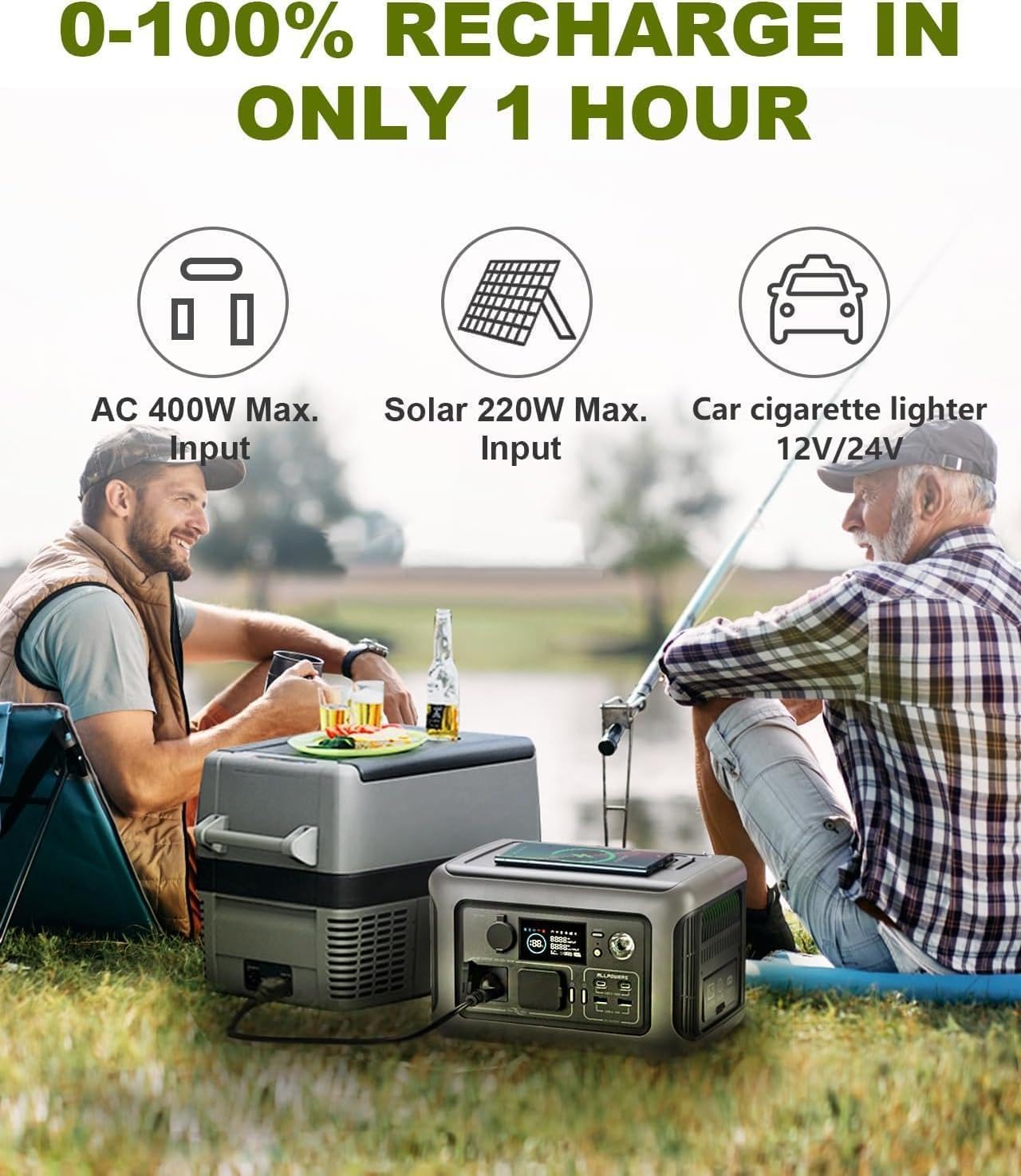 Station d'alimentation portable R600, 600 watts, batterie LiFePO4 de 299 Wh, alimentation de voyage, convient aux jardins, aux voyages, au camping et aux camping-cars, alimentation de secours.