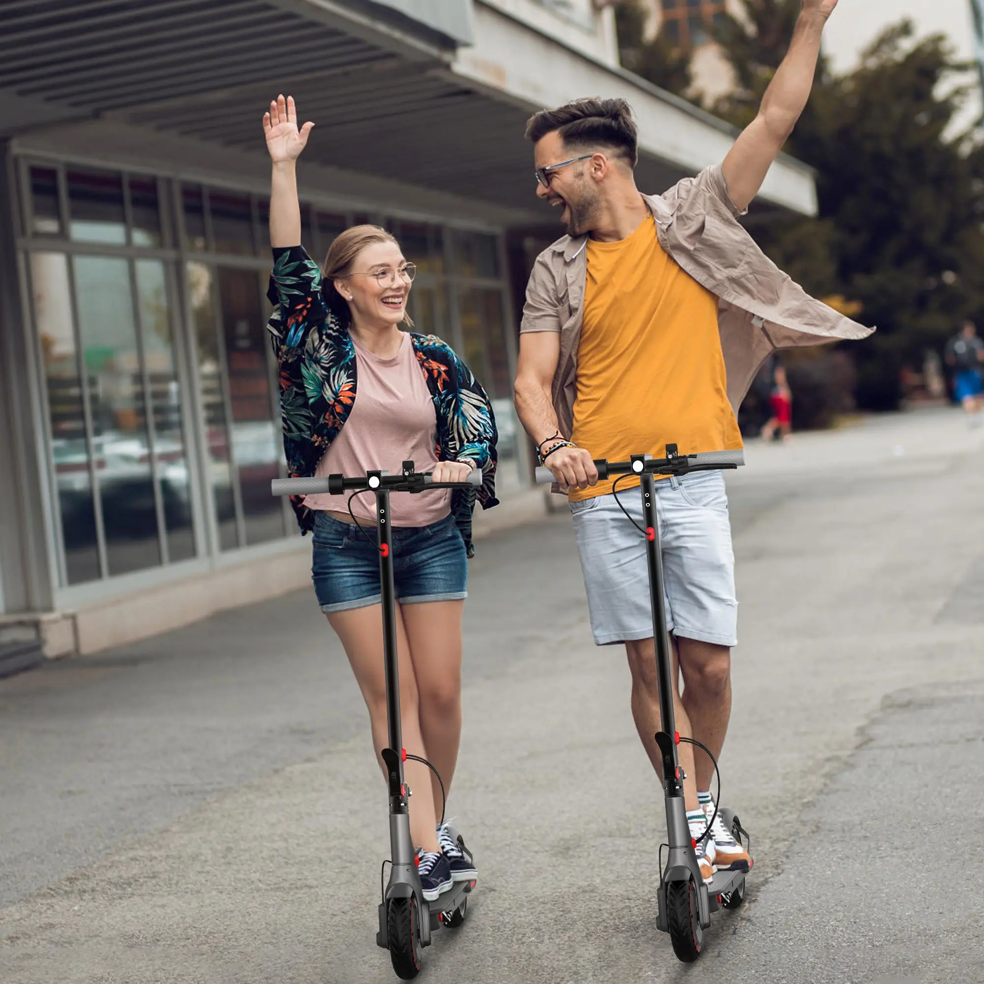 Patinete eléctrico: neumáticos macizos de 8,5 pulgadas, motor de 350 vatios, velocidad máxima de hasta 30 km/h, gran autonomía, patinete portátil para desplazamientos urbanos, tamaño adulto, equipado con doble freno, controlable mediante aplicación.