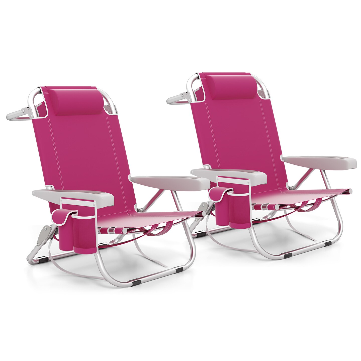 Lot de 2 – Chaises de plage inclinables | Légères, portables et confortables | Parasol offert (Offre spéciale été)