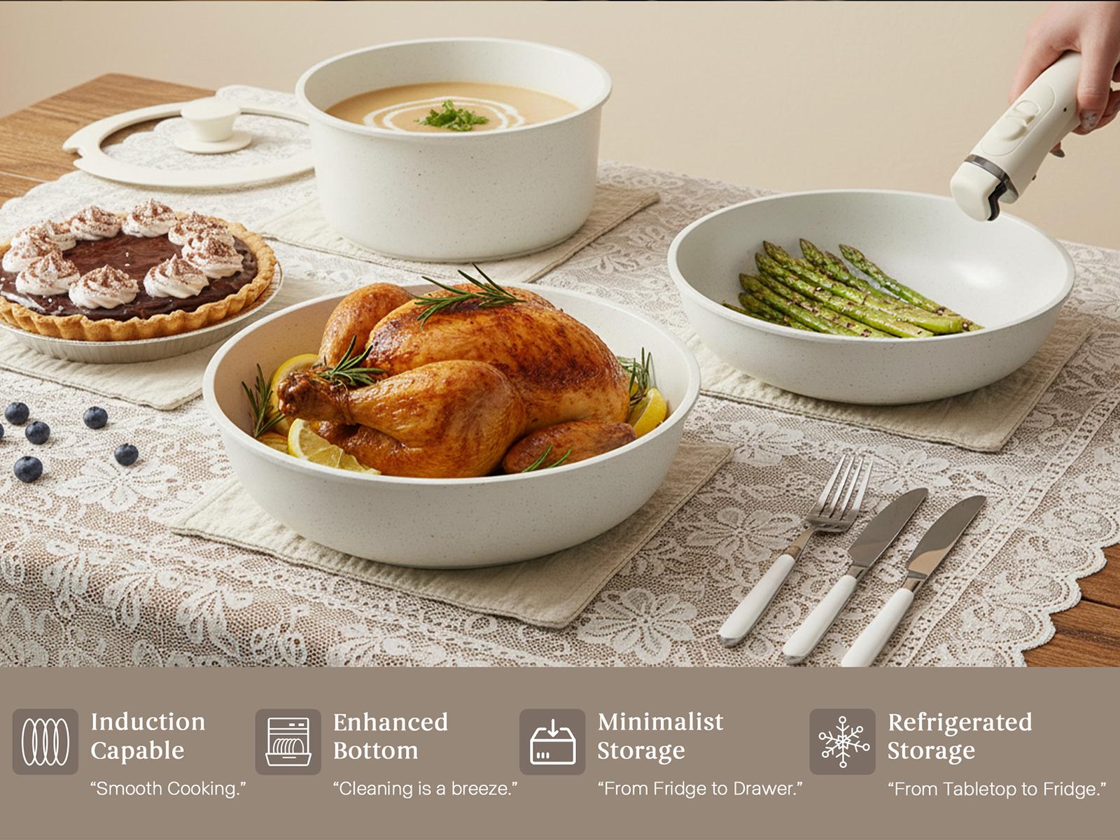 USELUCK-Camping and Baking Removable Handles, Non-Stick Cookware Sets, Essential Stackable Non-Stick Cookware Sets (Oven Safe and RV Friendly), Multiple Colors, Multiple Combinations Available,father'sdaygifts,campingessentials,campinggear,home essentials