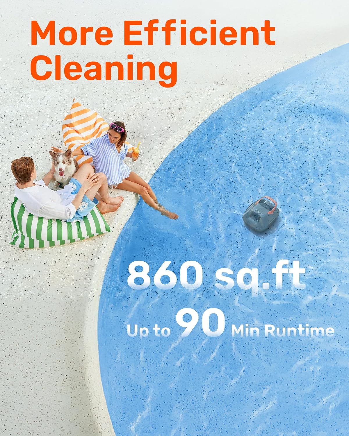 Limpiador robótico inalámbrico para piscinas, aspiradora para piscinas elevadas, duración de 90 minutos, portátil, autoestacionable, ideal para piscinas elevadas planas de hasta 860 pies cuadrados.