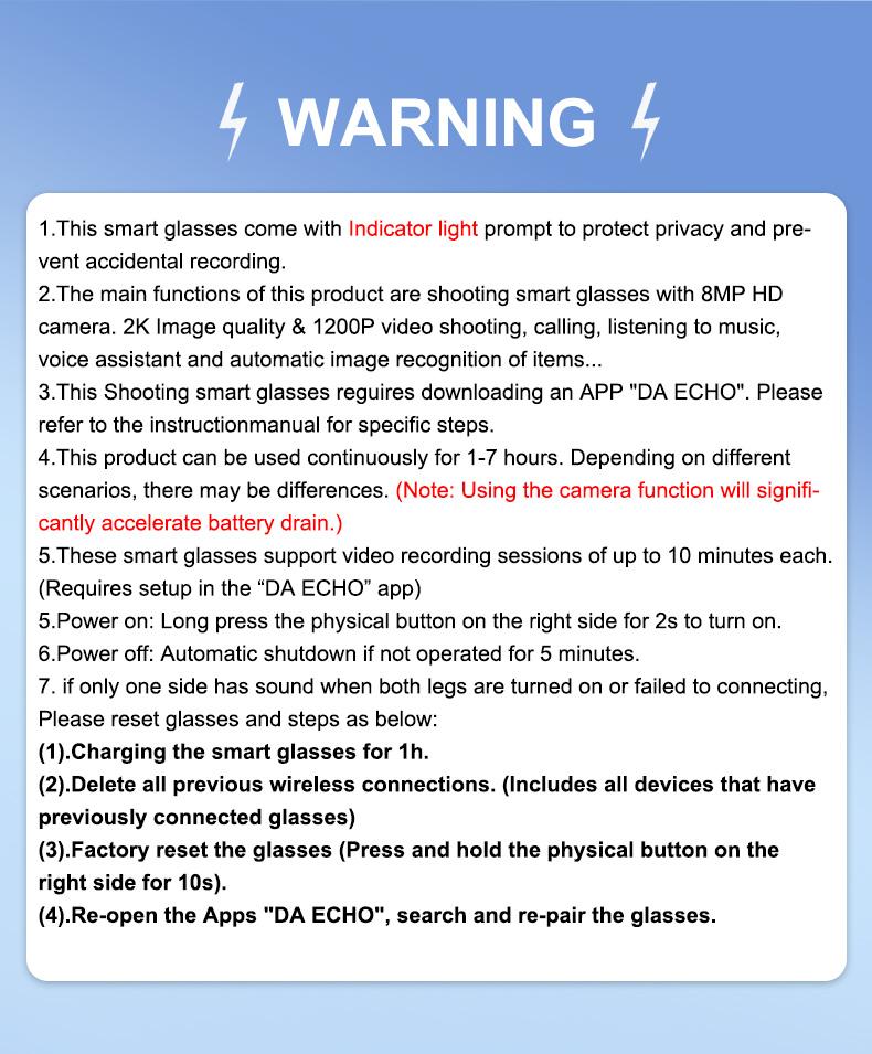 Smart Sports Glasses with 8MP Camera, 2K Photo/1200P Video Recording Wearable Glasses, IP54 Waterproof Multifunctional Wireless Audio Bluetooth Glasses with Headphone, Outdoor Sports Polarized Sunglasses with AI Voice Assistant, UV Protection Eyeglass