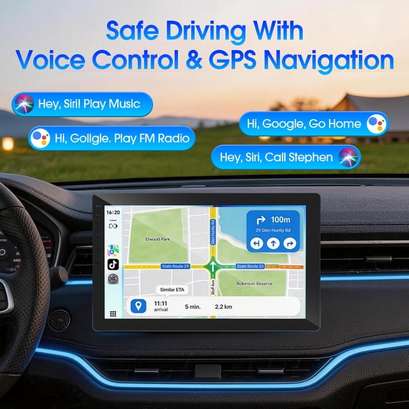 Autoradio avec écran tactile rotatif de 10,1 pouces — Format 1-DIN, système Android 13, compatible Apple CarPlay et Android Auto sans fil, processeur quadricœur, 4 Go de RAM et 32 ​​Go de stockage, navigation GPS.