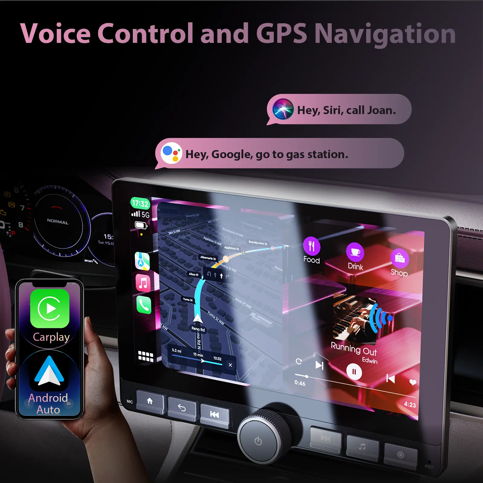 Autorradio Android 13 de 10.1", Pantalla giratoria 360°, Mejora de sonido DSP, Botones físicos, Pantalla táctil IPS, CarPlay, Android Auto, Radio FM/AM, Navegación GPS, 2 GB RAM + 64 GB de almacenamiento, Bluetooth, Pantalla dividida — SummerVibes