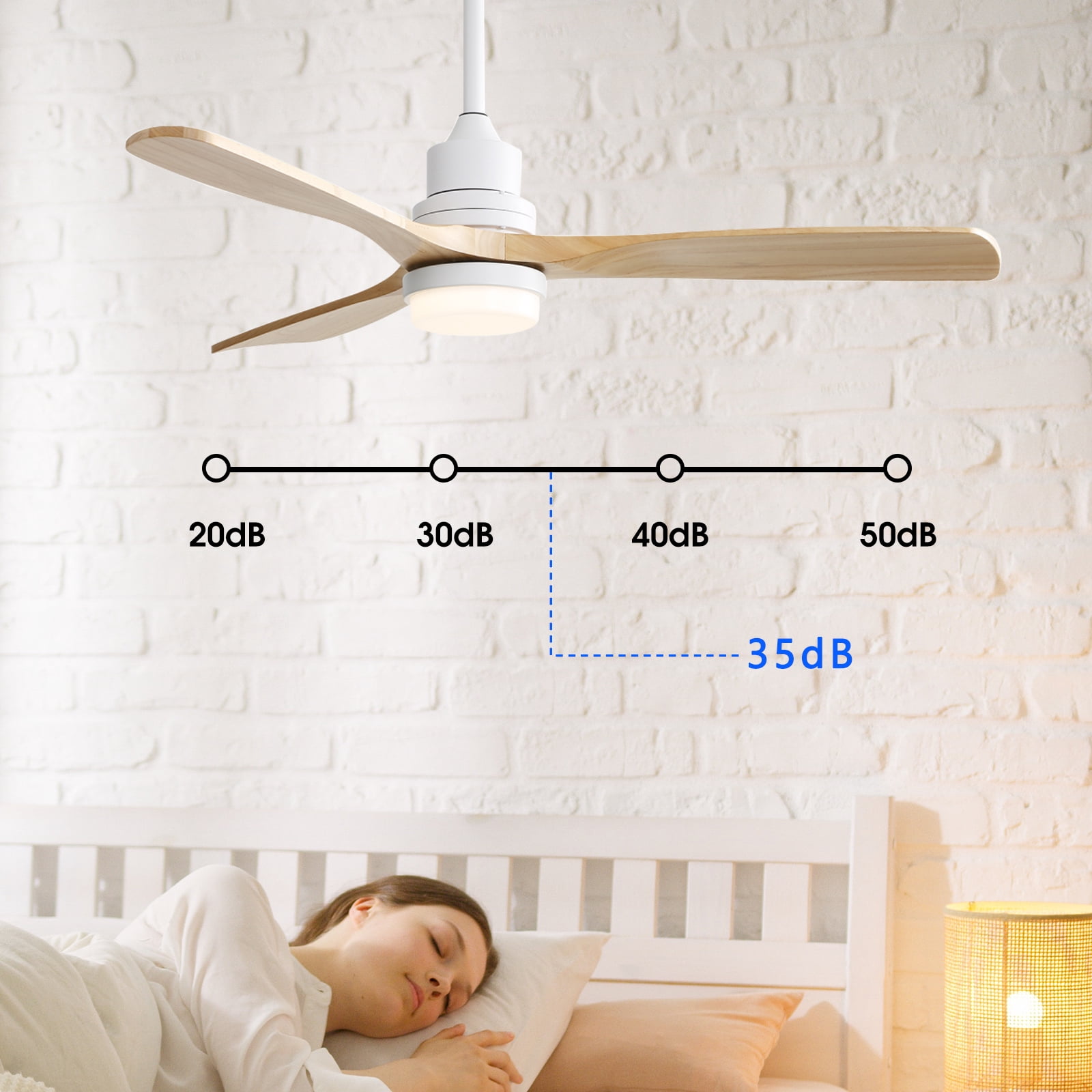 Ventilateur de plafond LED de style moderne de 52 pouces : intègre l’éclairage, la télécommande et les fonctions avant/arrière ; équipé d’un moteur silencieux à 6 vitesses et de 3 pales de ventilateur en bois ; disponible en blanc/noir.