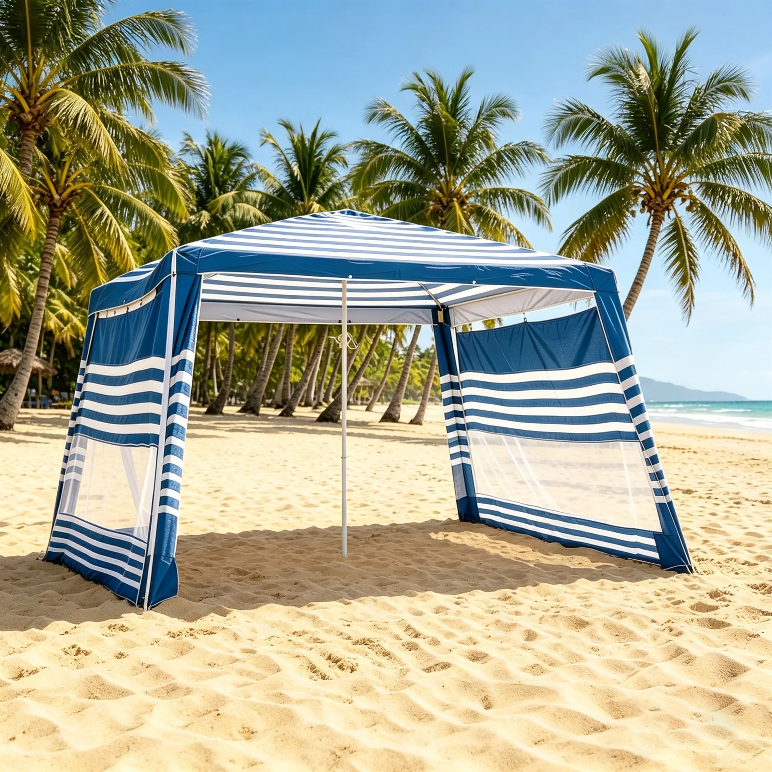 Cabaña de playa, tienda de playa de 8 x 8 pies con protección UPF50+, toldo de playa resistente al viento y de fácil montaje.