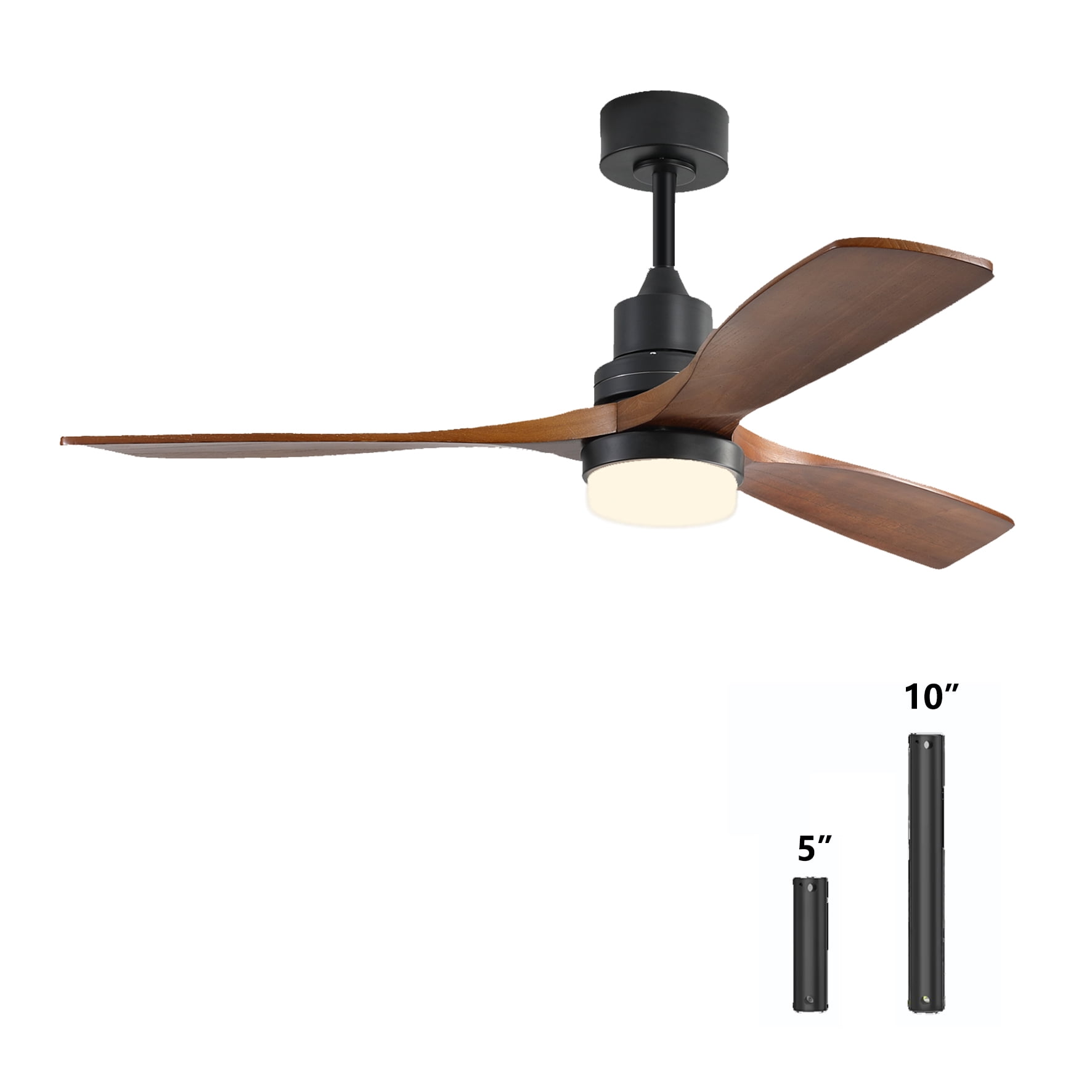 Ventilateur de plafond LED de style moderne de 52 pouces : intègre l’éclairage, la télécommande et les fonctions avant/arrière ; équipé d’un moteur silencieux à 6 vitesses et de 3 pales de ventilateur en bois ; disponible en blanc/noir.