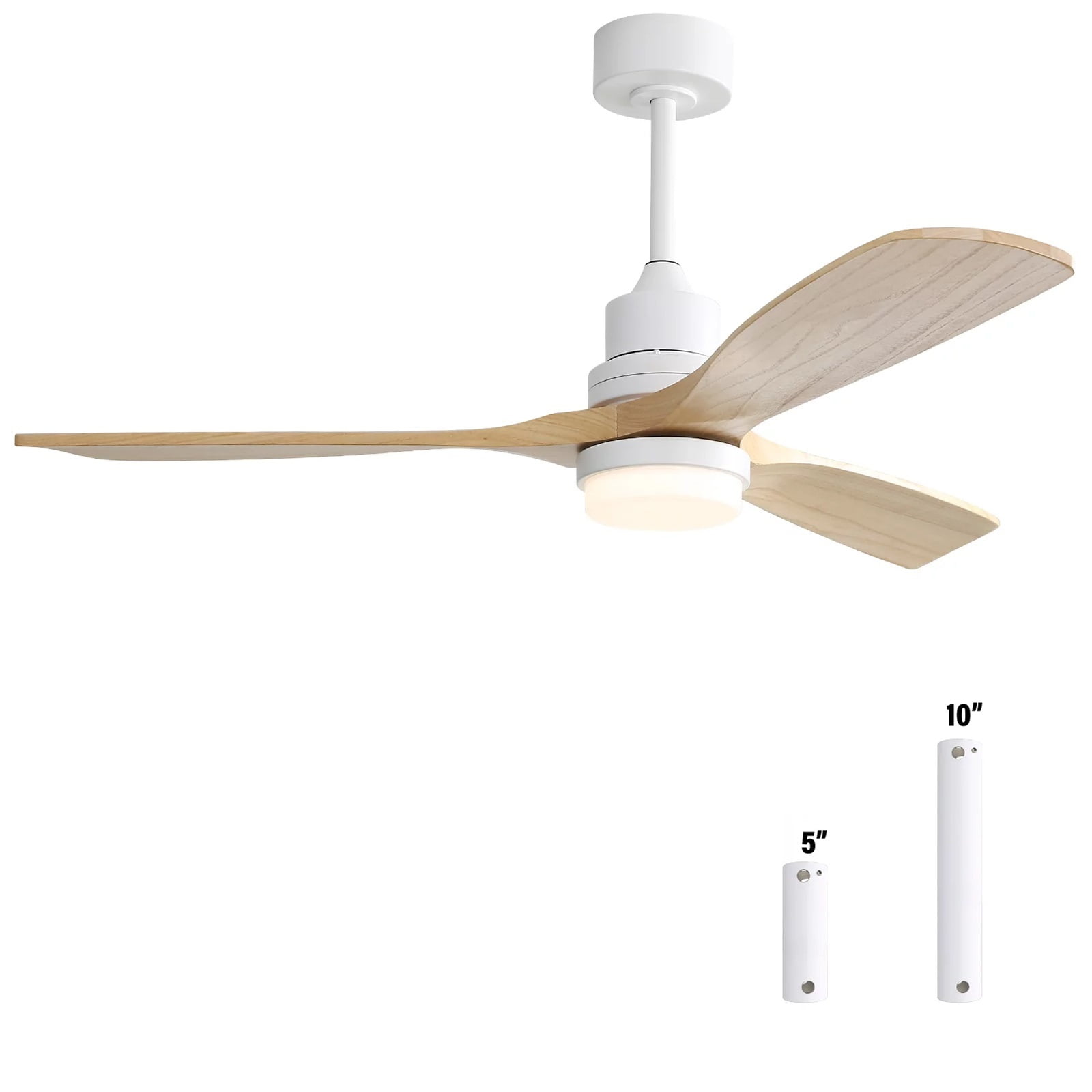 Ventilateur de plafond LED de style moderne de 52 pouces : intègre l’éclairage, la télécommande et les fonctions avant/arrière ; équipé d’un moteur silencieux à 6 vitesses et de 3 pales de ventilateur en bois ; disponible en blanc/noir.