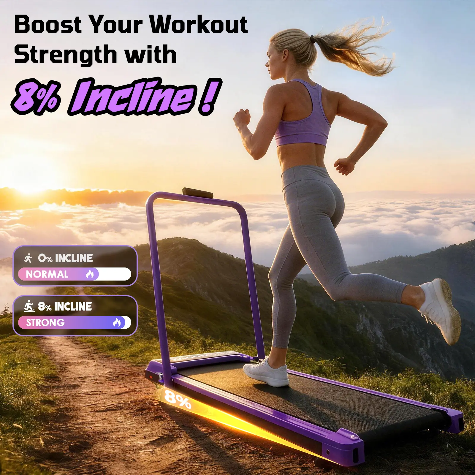 Cinta de correr 3 en 1 (con inclinación de 8° y diseño silencioso)