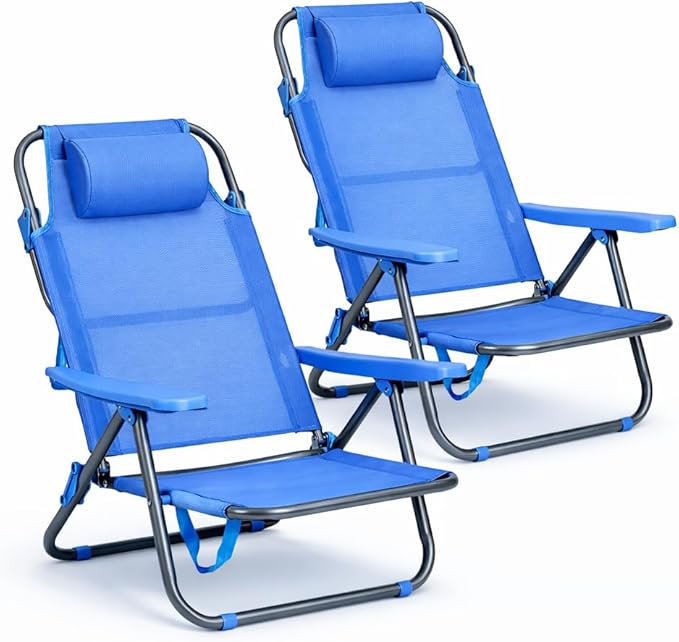Lot de 2 – Chaises de plage inclinables | Légères, portables et confortables | Parasol offert (Offre spéciale été)