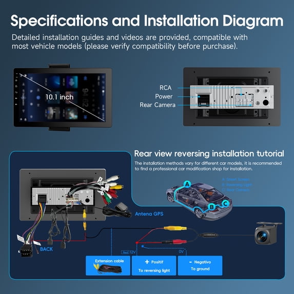 Autoradio avec écran tactile rotatif de 10,1 pouces — Format 1-DIN, système Android 13, compatible Apple CarPlay et Android Auto sans fil, processeur quadricœur, 4 Go de RAM et 32 ​​Go de stockage, navigation GPS.