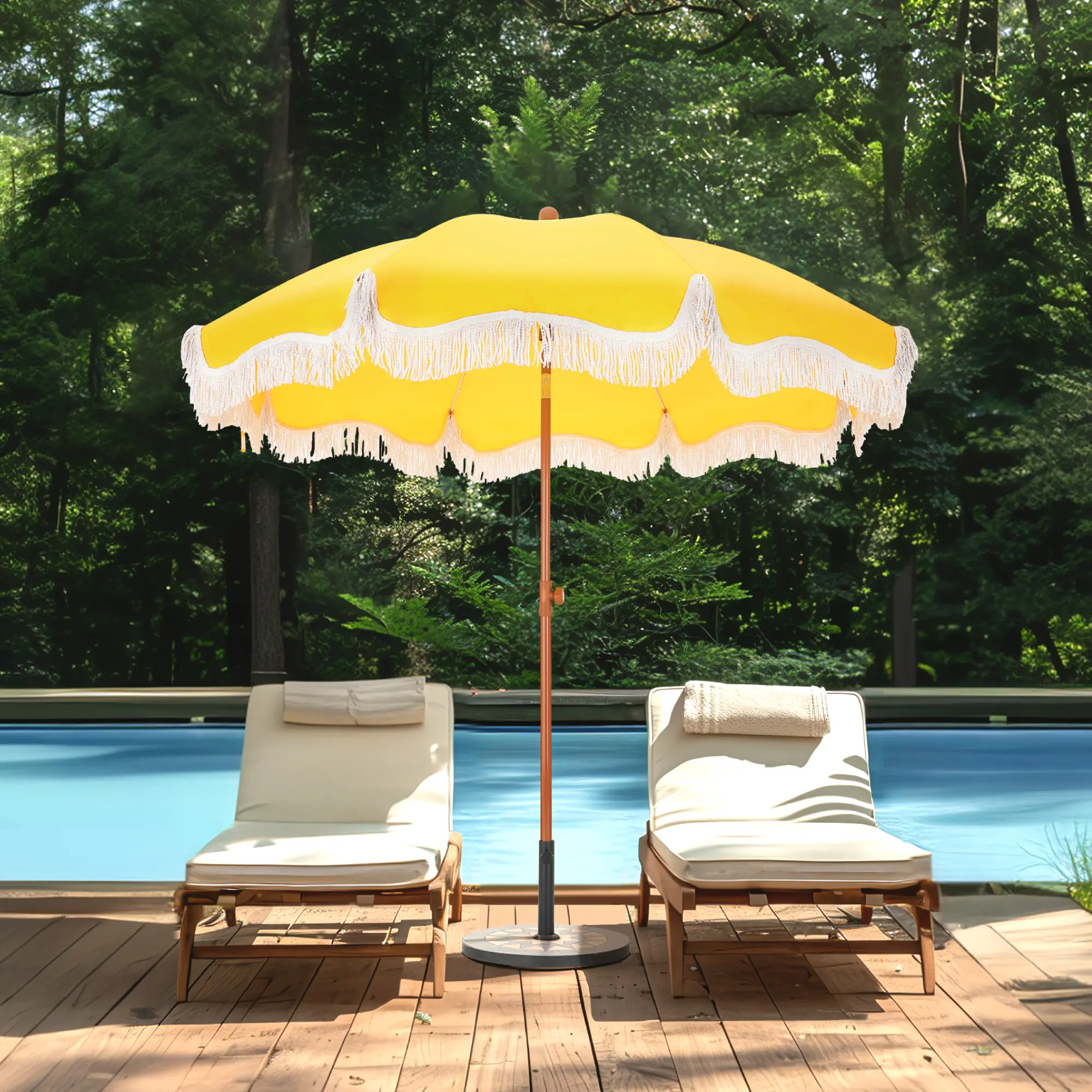 Sombrilla de patio exterior con borlas de 2,13 m (7/10 pies) - UPF 50+