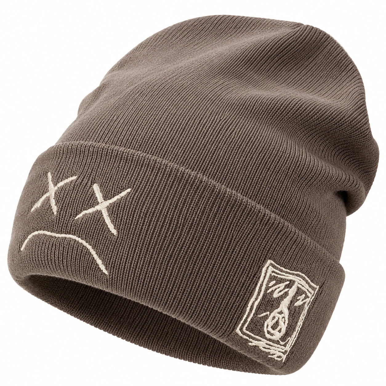 Brązowa czapka unisex z haftem, na zimę-roomvaxis