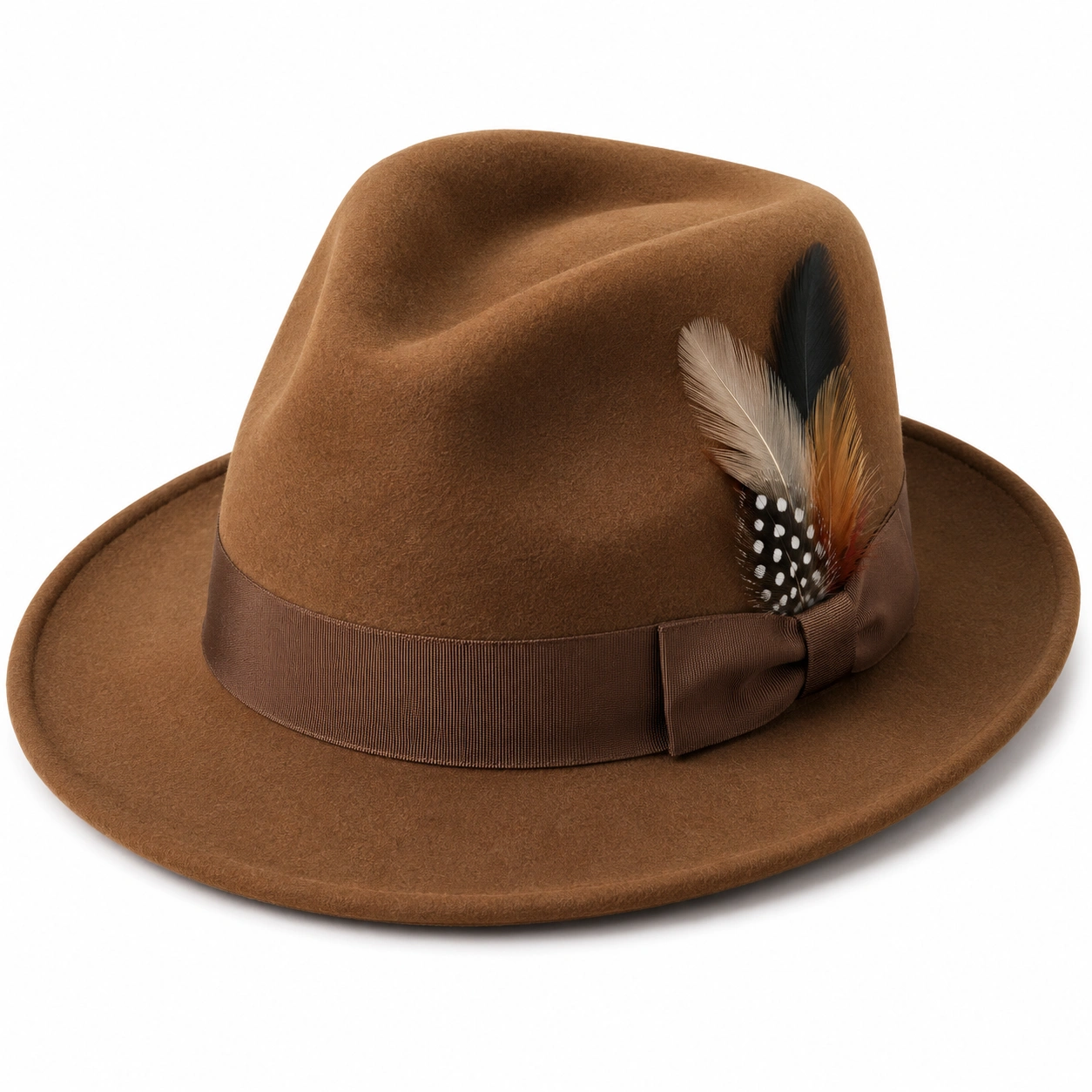 Kapelusz Fedora Beżowy z Brązową Wstążką-roomvaxis