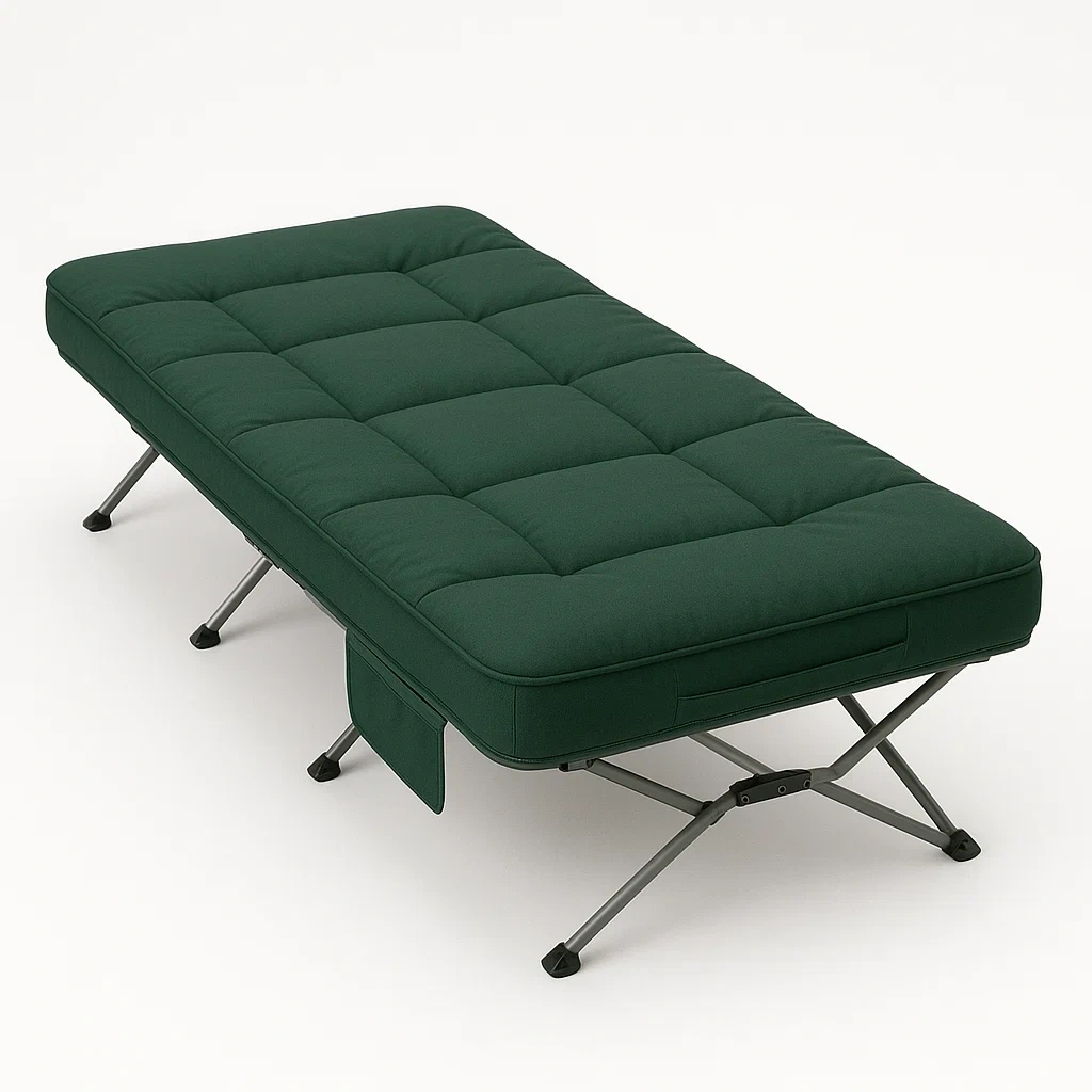 Lit de Camp Pliant en Acier et Tissu Vert