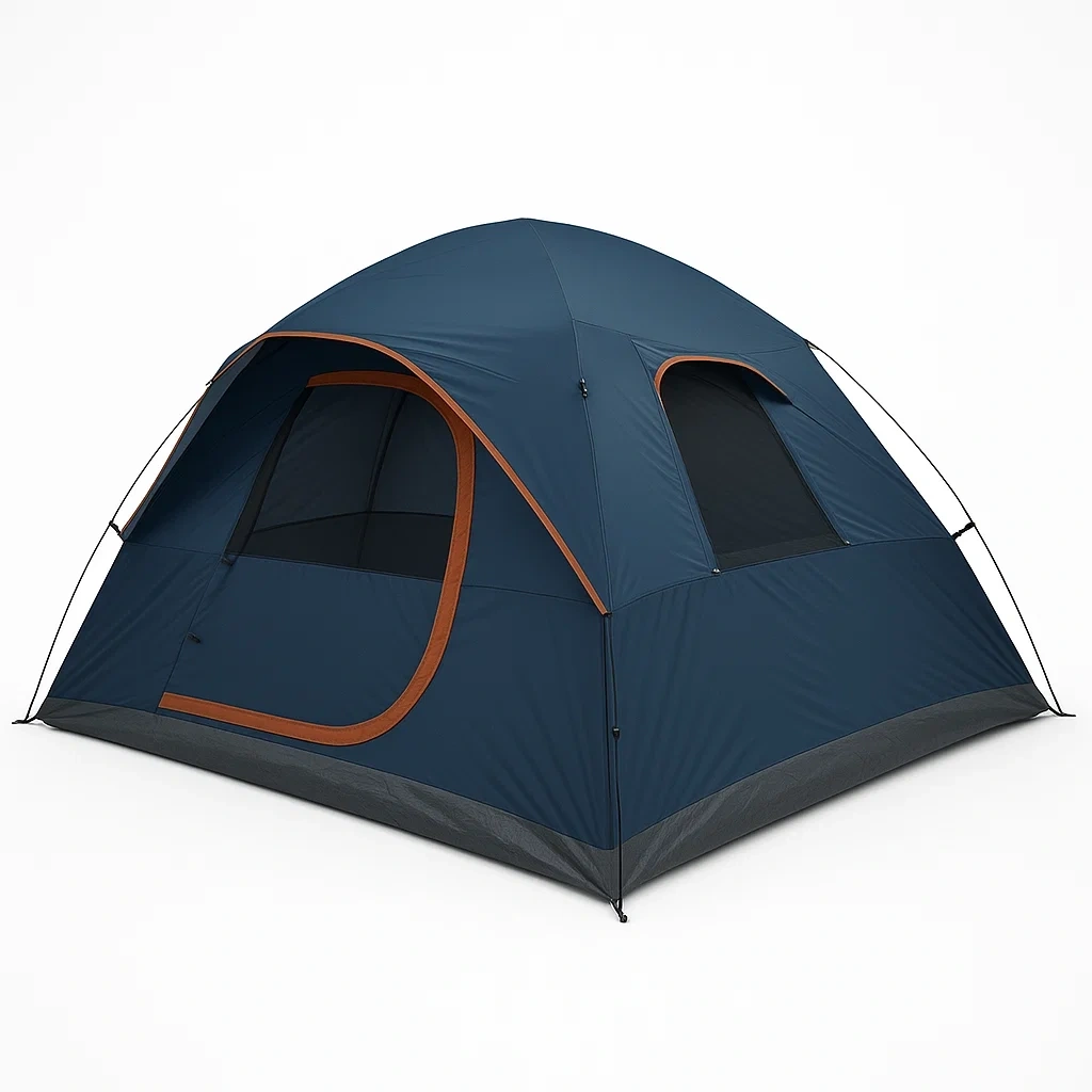 Tente de Camping Dôme 4 Personnes en Polyester et Fibre de Verre Bleu