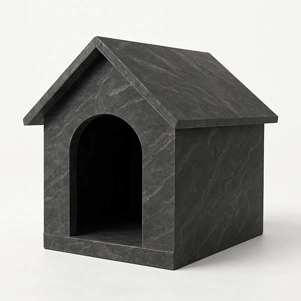 Niche pour chien en pierre grise