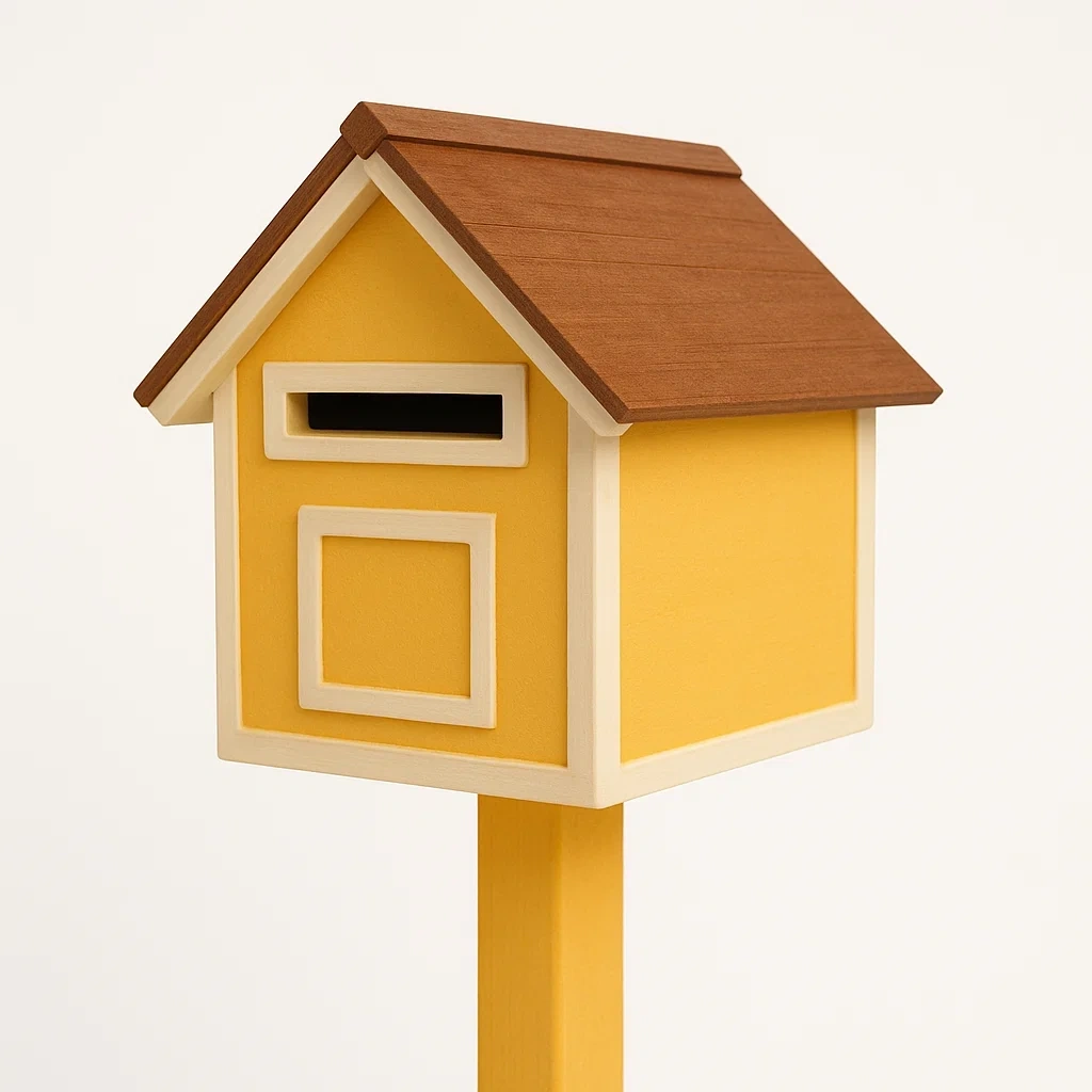 Boîte aux lettres en bois jaune extérieur