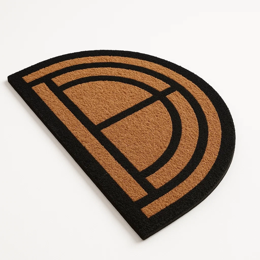 Paillasson demi-cercle en fibre de coco et caoutchouc 75x45 cm Marron/Noir