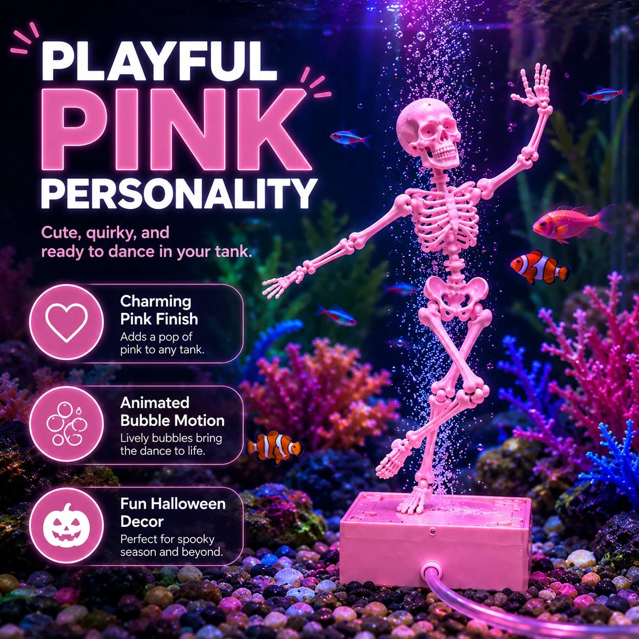 Pink Skeleton Aquarium Decoration