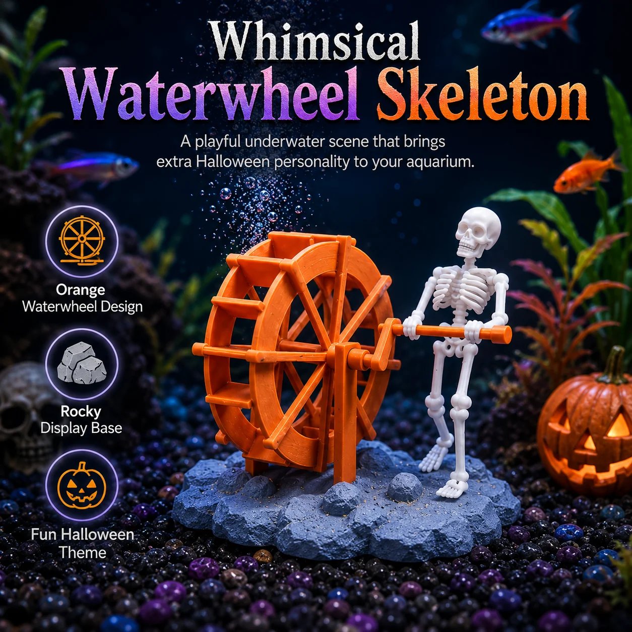 Skeleton Waterwheel Aquarium Decoration